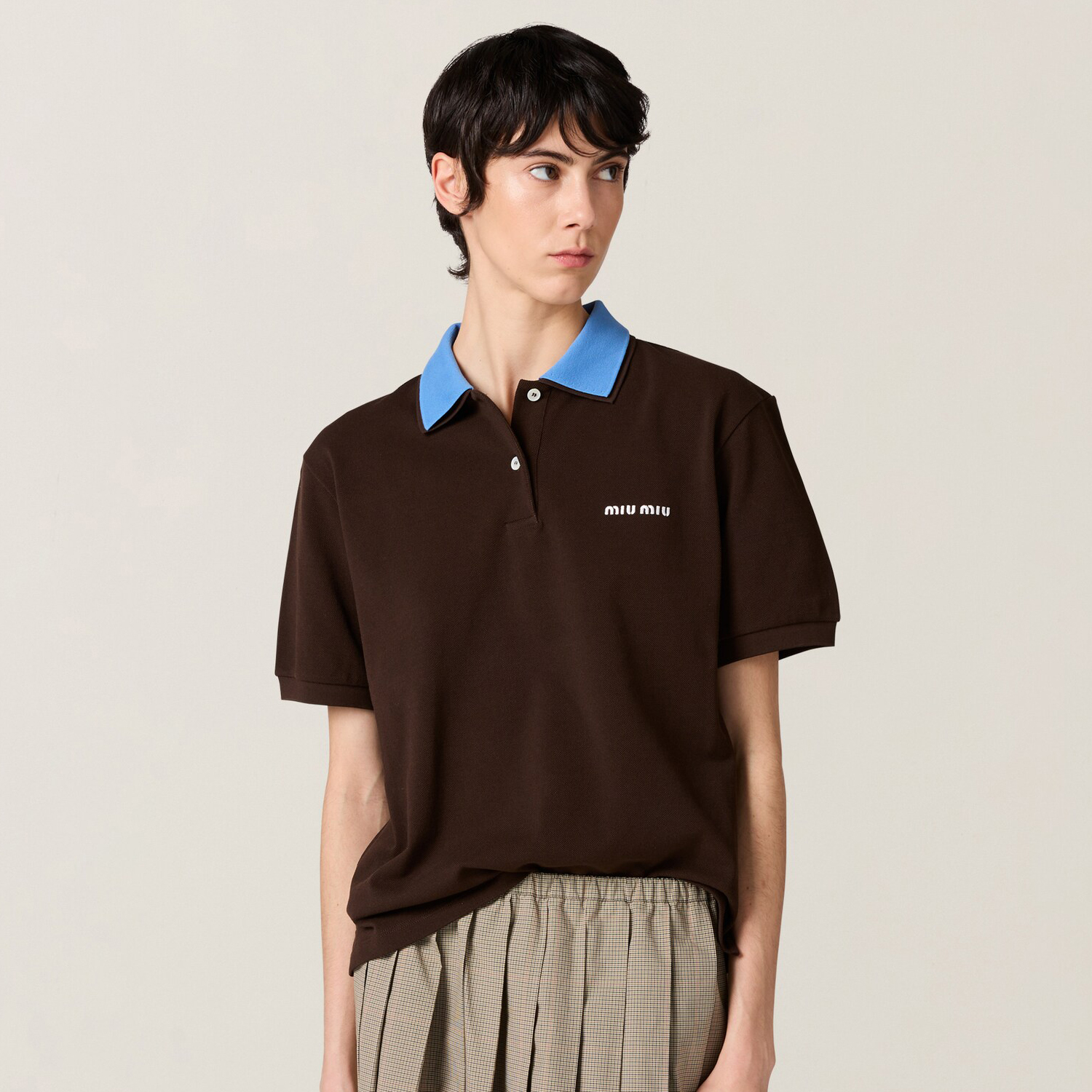 NIGO MiuMiu Women's Summer Solid Colour Embroidered Letter Print Polo Neck Cotton Short Sleeve T-Shirt #nigo76758