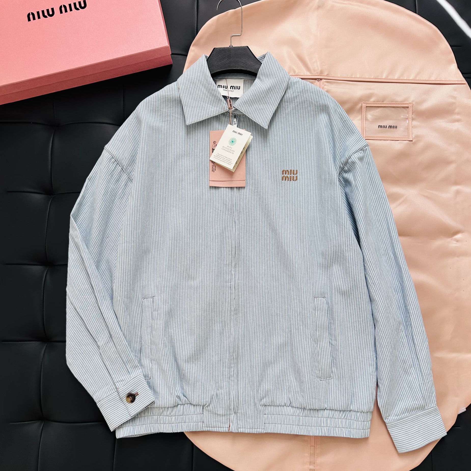 NIGO MiuMiu Women's Striped Printed Embroidered Letter Solid Colour Zip Long Sleeve Denim Jacket #nigo76755