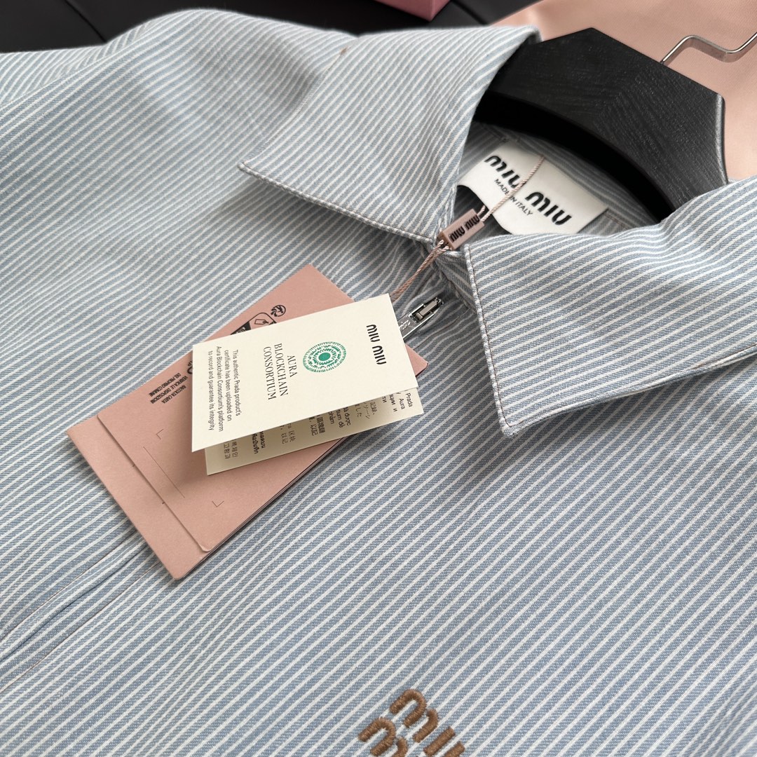 NIGO MiuMiu Women's Striped Printed Embroidered Letter Solid Colour Zip Long Sleeve Denim Jacket #nigo76755