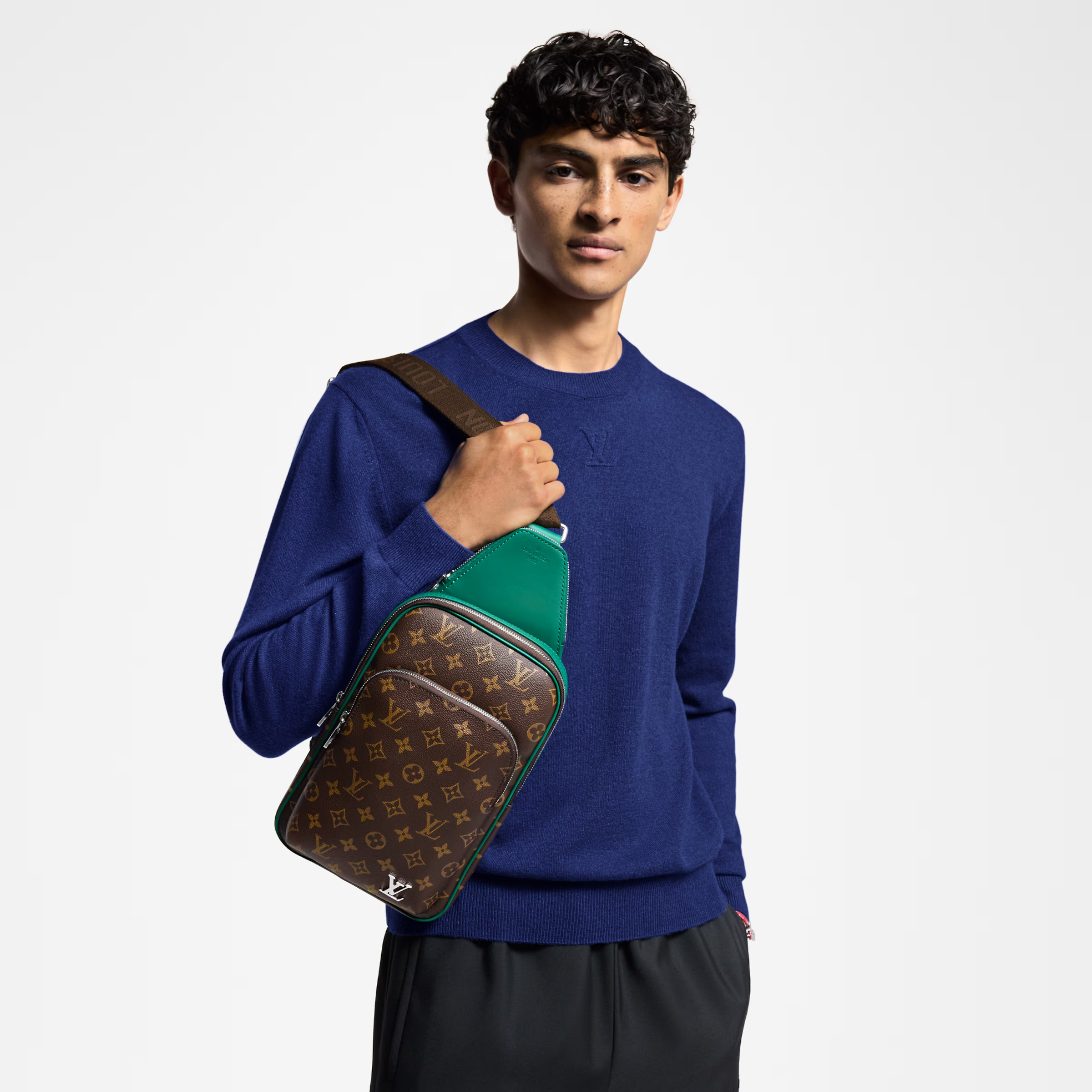 NIGO Louis Vuitton Men's AVENUE Shoulder Bag Letter Logo Zipper Closure Colorblocked Leather Casual Crossbody Bag Bags M12734 #nigo81193