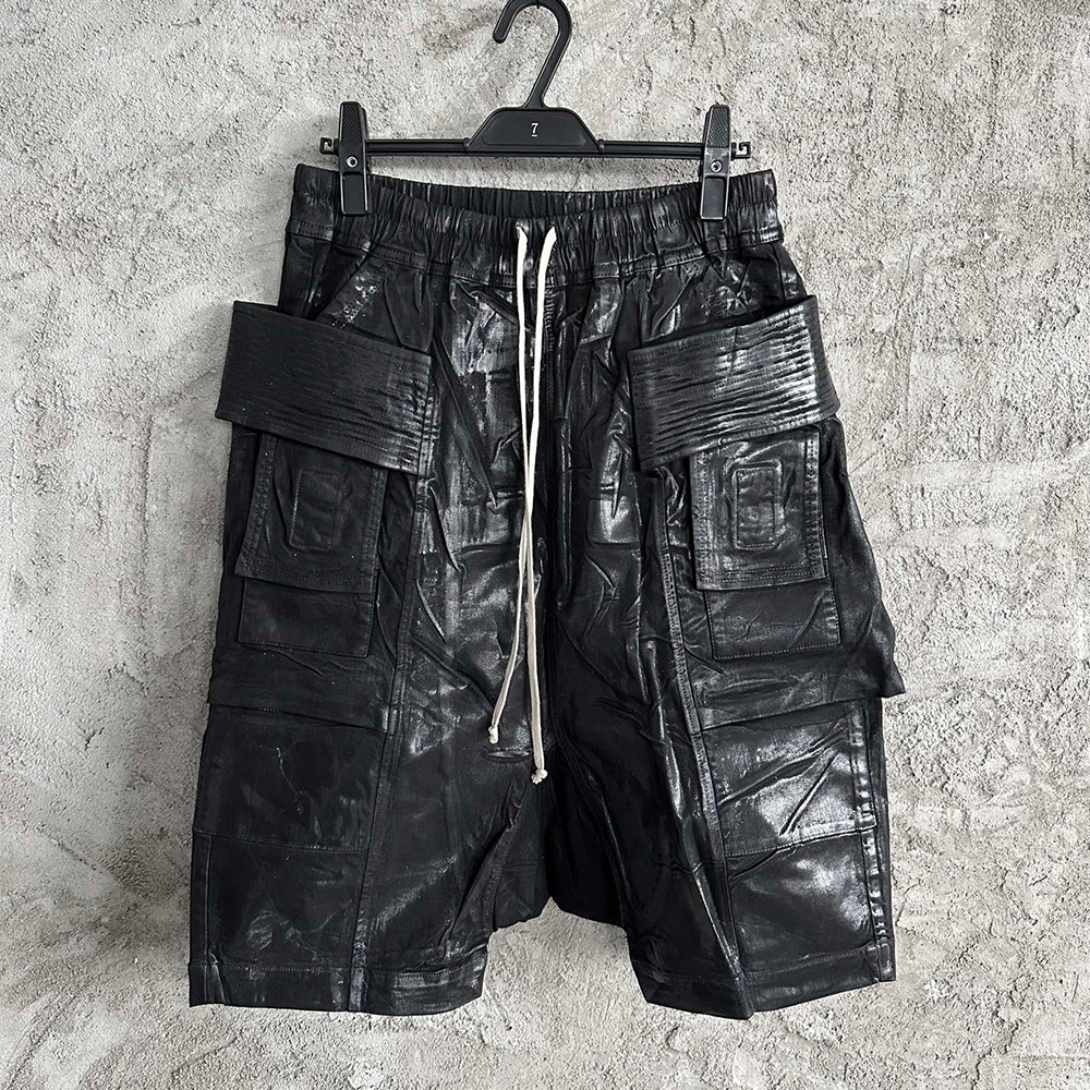 NIGO Rick Owens Dekshdw Men's Summer Flap Pocket Waxed Elastic Waist Solid Color Loose Fit Denim Shorts Ngvp #nigo1548