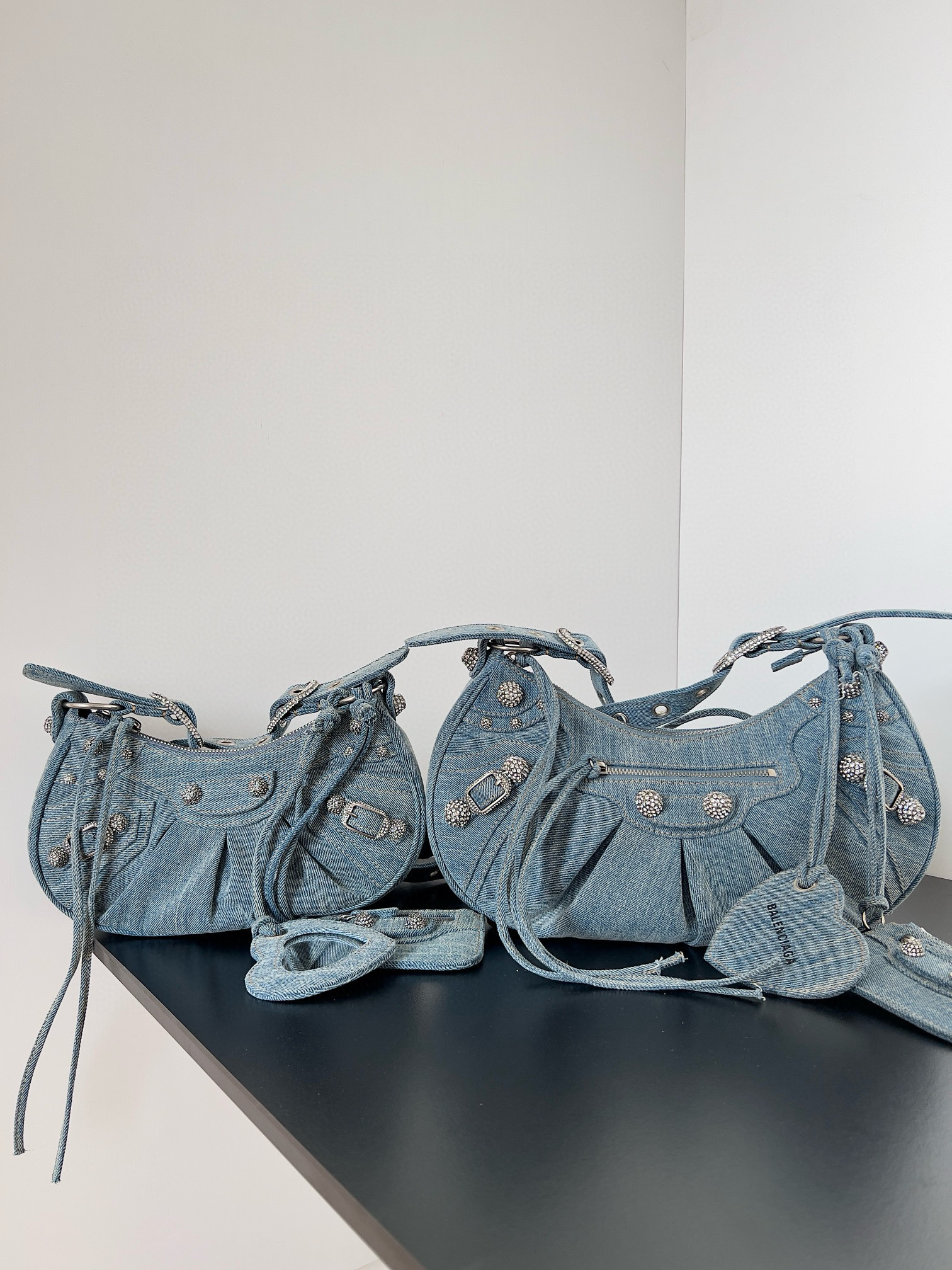 NIGO Balenciaga Le Cagole Women's Solid Colour Washed Worn Edge Adjustable Shoulder Strap Denim Shoulder Bag Armpit Bags #nigo76769