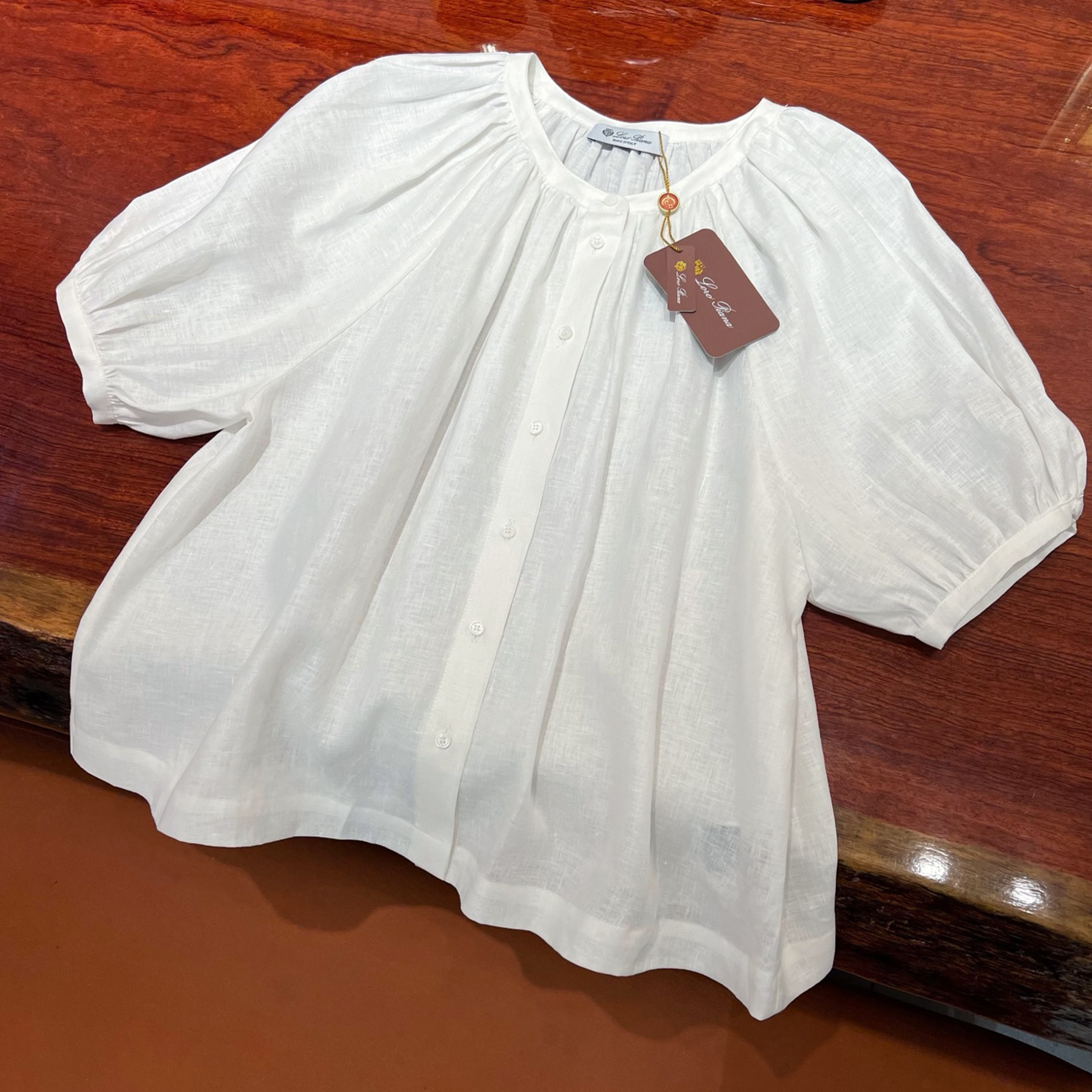 NIGO Loro Piana Women's Spring And Summer Delicate Round Neck Pleated Short-sleeved Premium Linen Silhouette Elegant Versatile T-shirt Shirt Tops Ngvp #nigo1616