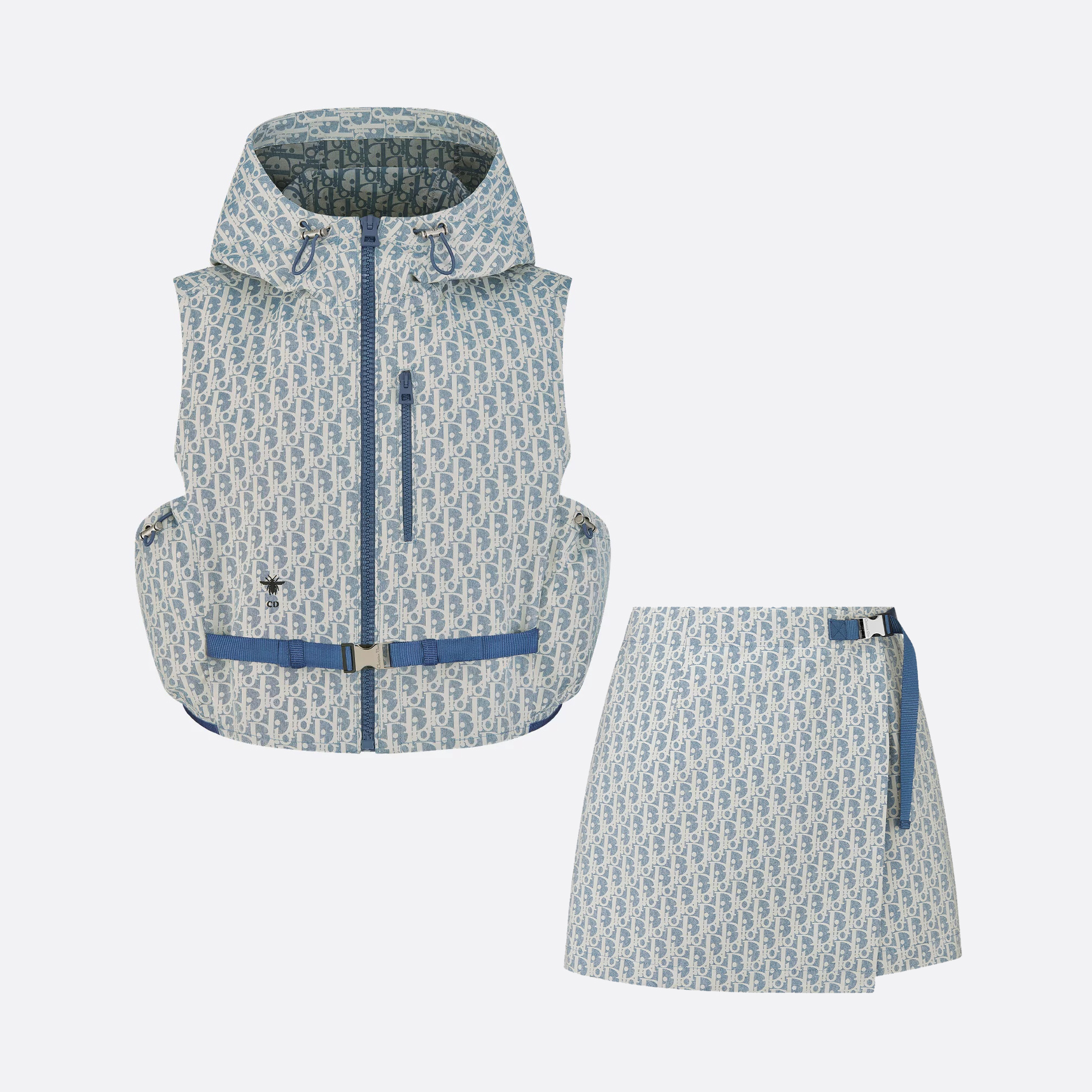 NIGO Dior Dioriviera Women's Spring/Summer Letter Print Hooded Zip Sleeveless Vest Casual Skirt Pants Set Suit #nigo76771