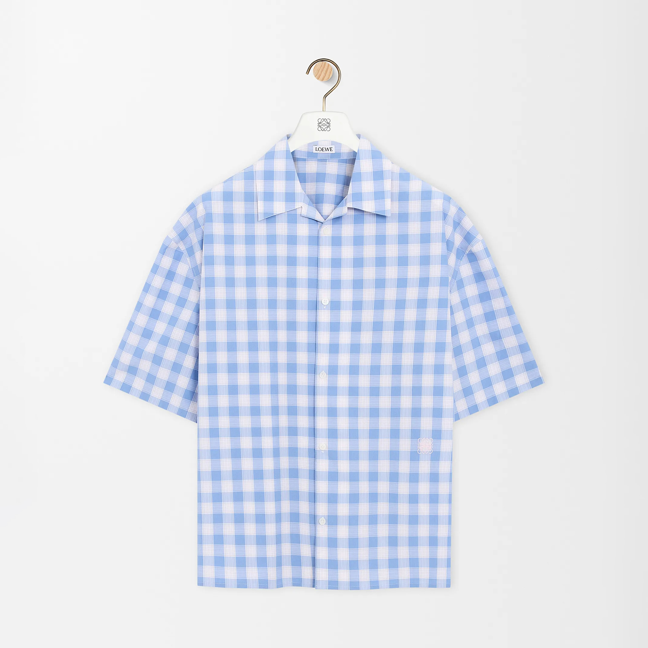 NIGO Loewe Men's Summer Solid Colour Check Printed Single Breasted Short Sleeve Shirt #nigo76766