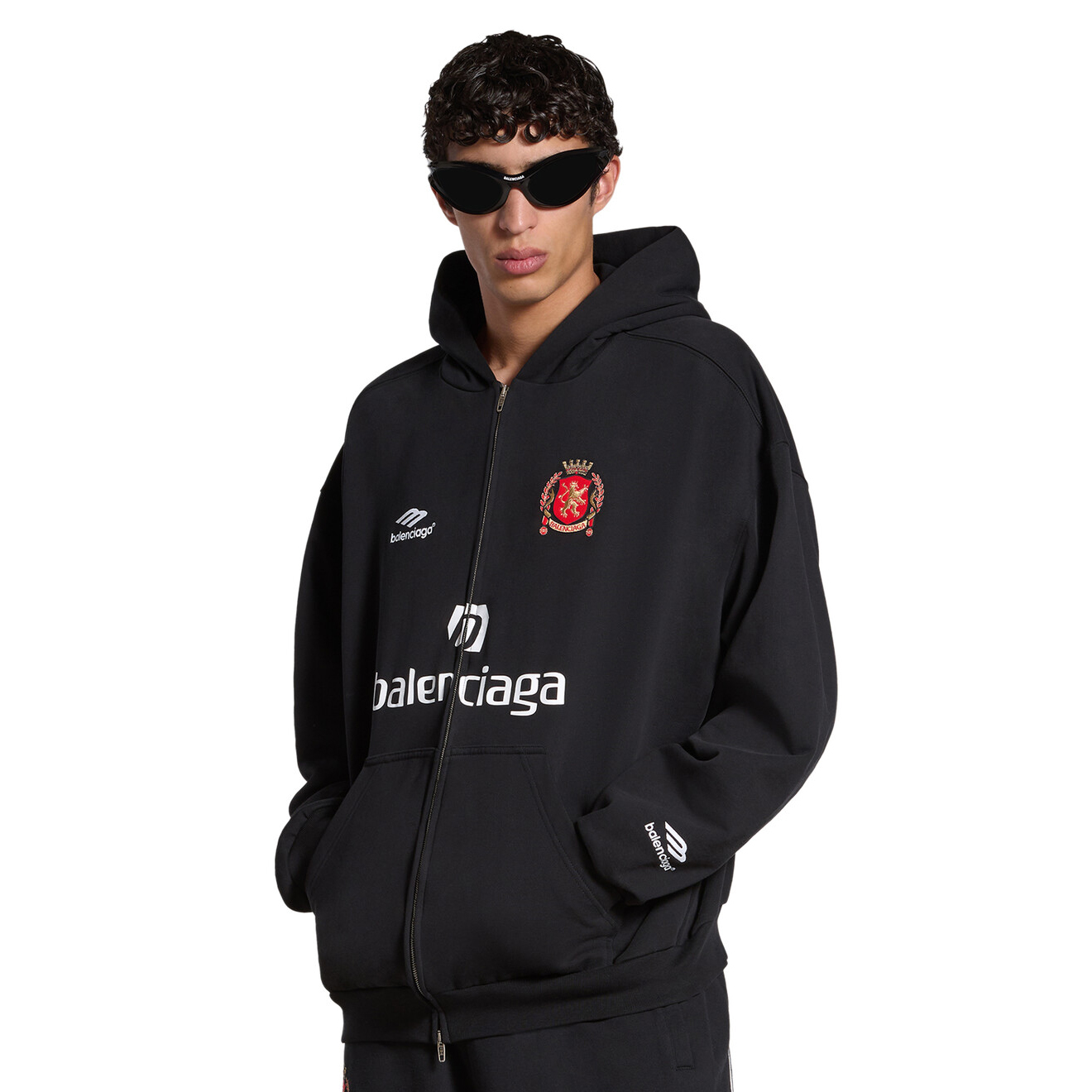 NIGO Balenciaga Shanghai Soccer Hoodie Men's Spring Autumn Black and White Medium Fit Zip Up Hooded Zip Up Long Sleeve Jacket #nigo76768