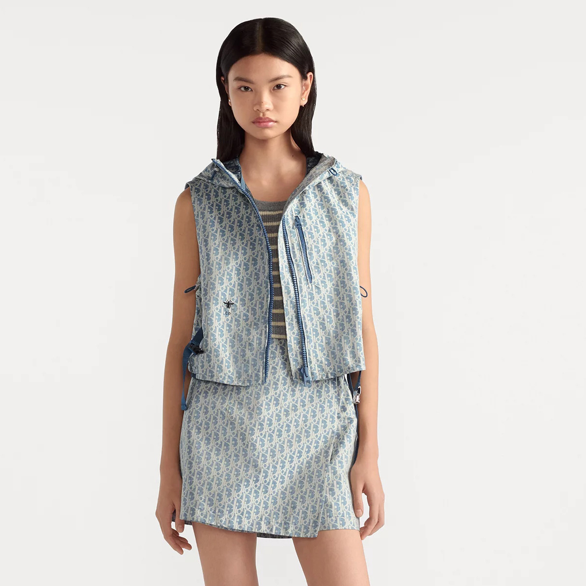 NIGO Dior Dioriviera Women's Spring/Summer Letter Print Hooded Zip Sleeveless Vest Casual Skirt Pants Set Suit #nigo76771