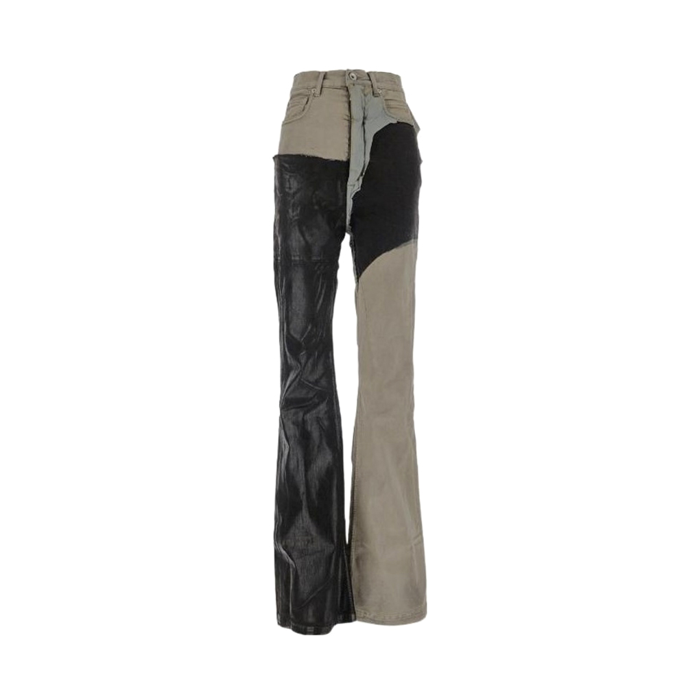 NIGO Rick Owens Men's Spring and Autumn Old Wash Splicing Coating Wax Pants Wide Leg Flare Jeans Pants #nigo76795