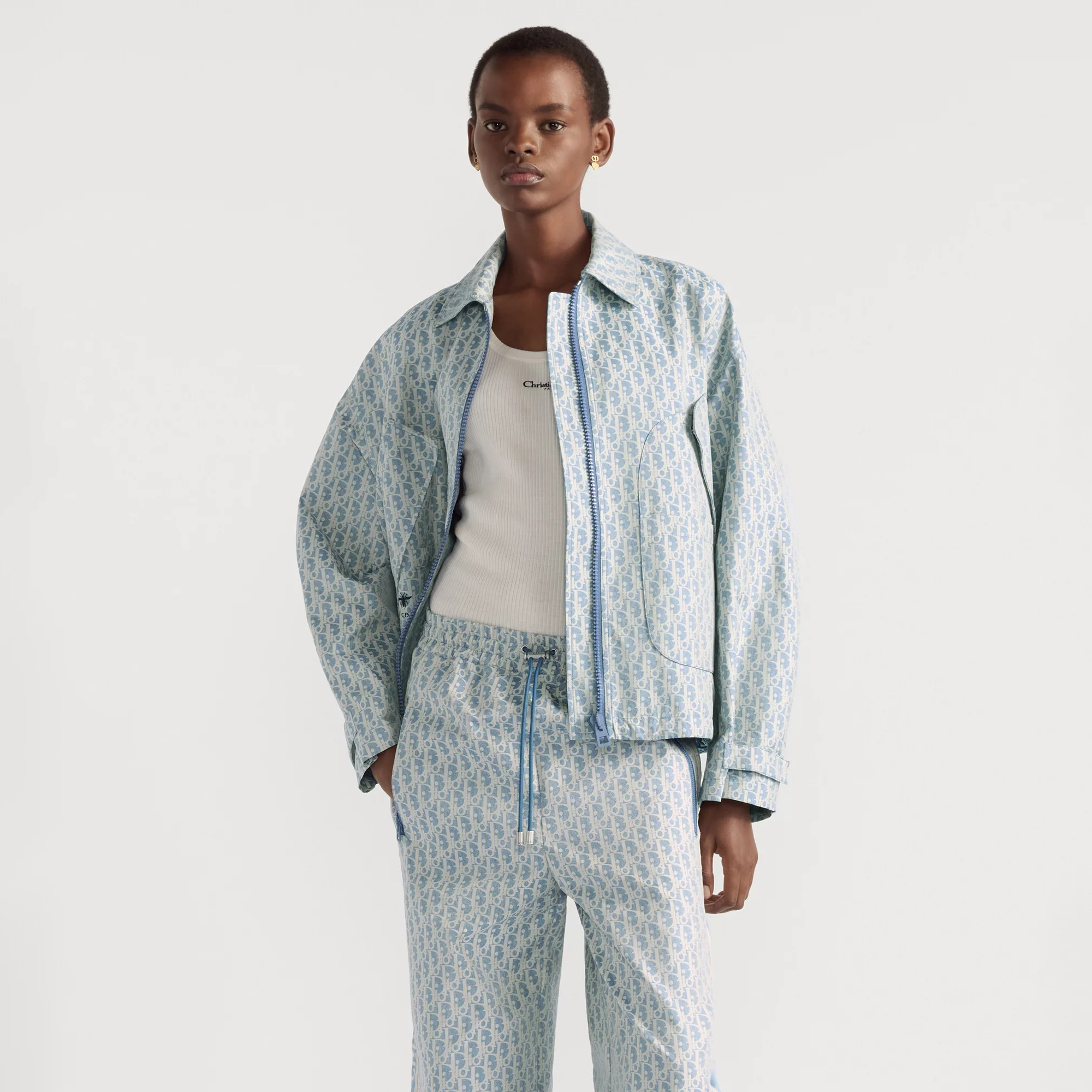 NIGO Dior Dioriviera Women's Spring and Autumn Blue Letter Print Zip Long Sleeve Jacket Casual Lace Up Trousers Pants Set Suit #nigo76772