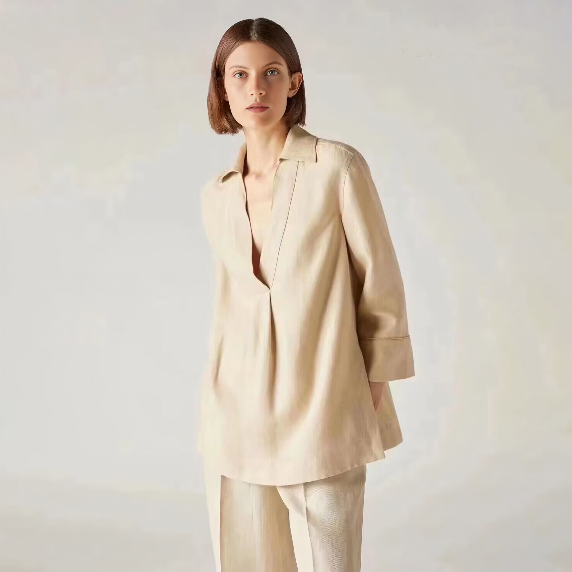 NIGO Loro Piana Women's Spring And Autumn Fashion Casual Comfortable Linen Suit Set V-neck Long Shirt Straight Cotton Trousers Pants Ngvp #nigo1615
