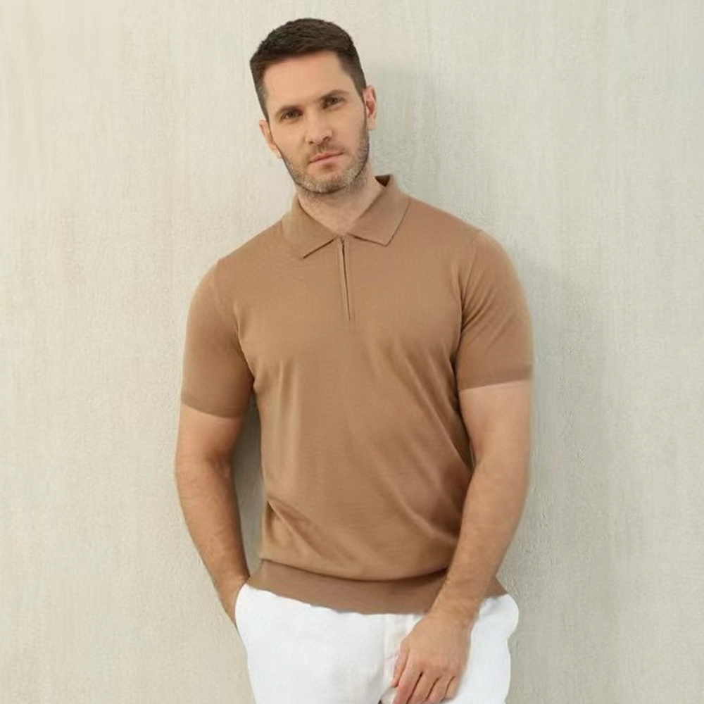 NIGO Loro Piana Men's Summer Solid Color Half Zip Straight Short Sleeve Polo Shirt Ngvp #nigo1555