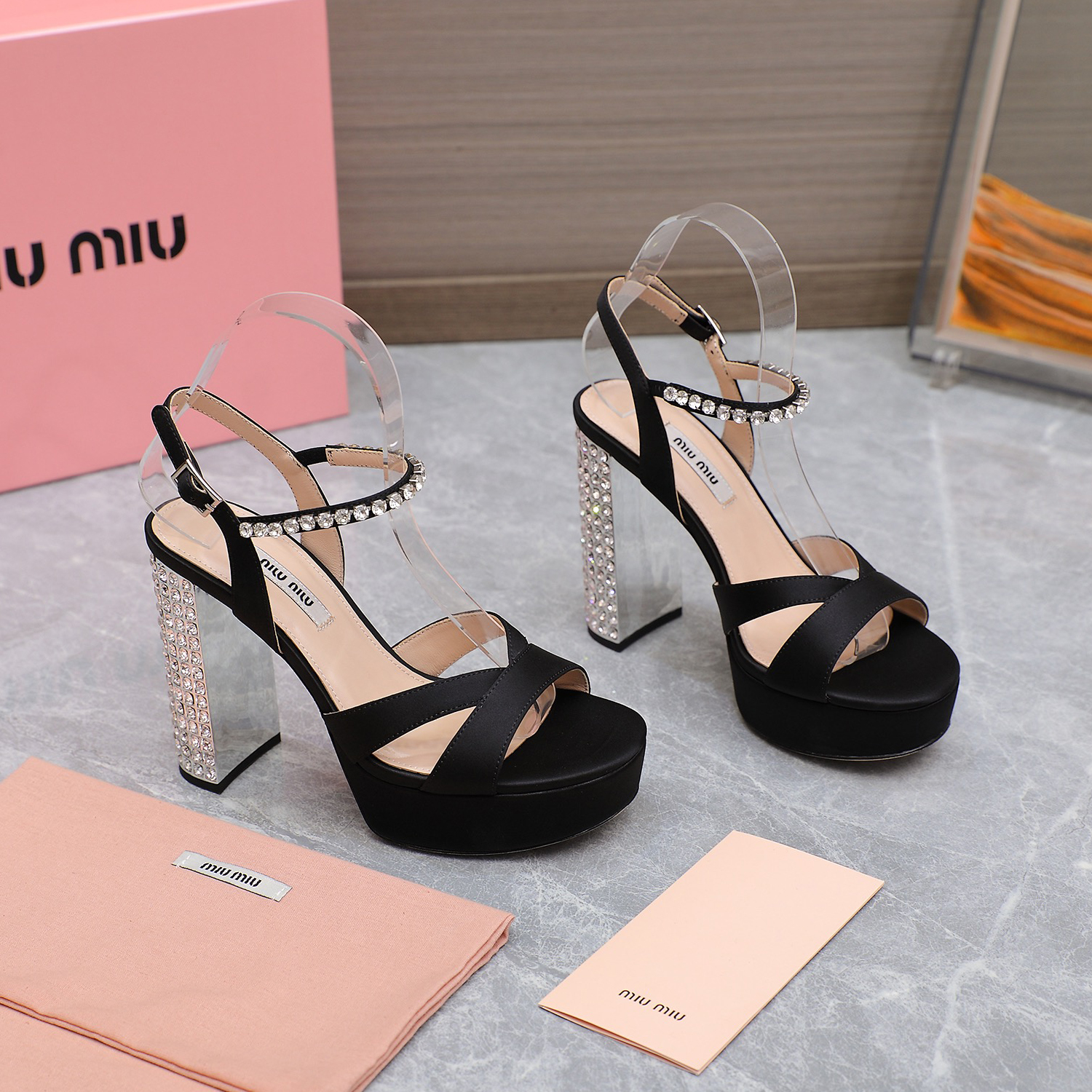 NIGO MiuMiu Women's Summer Solid Colour Sheepskin Diamonds High Heeled Sandals Shoes #nigo76786
