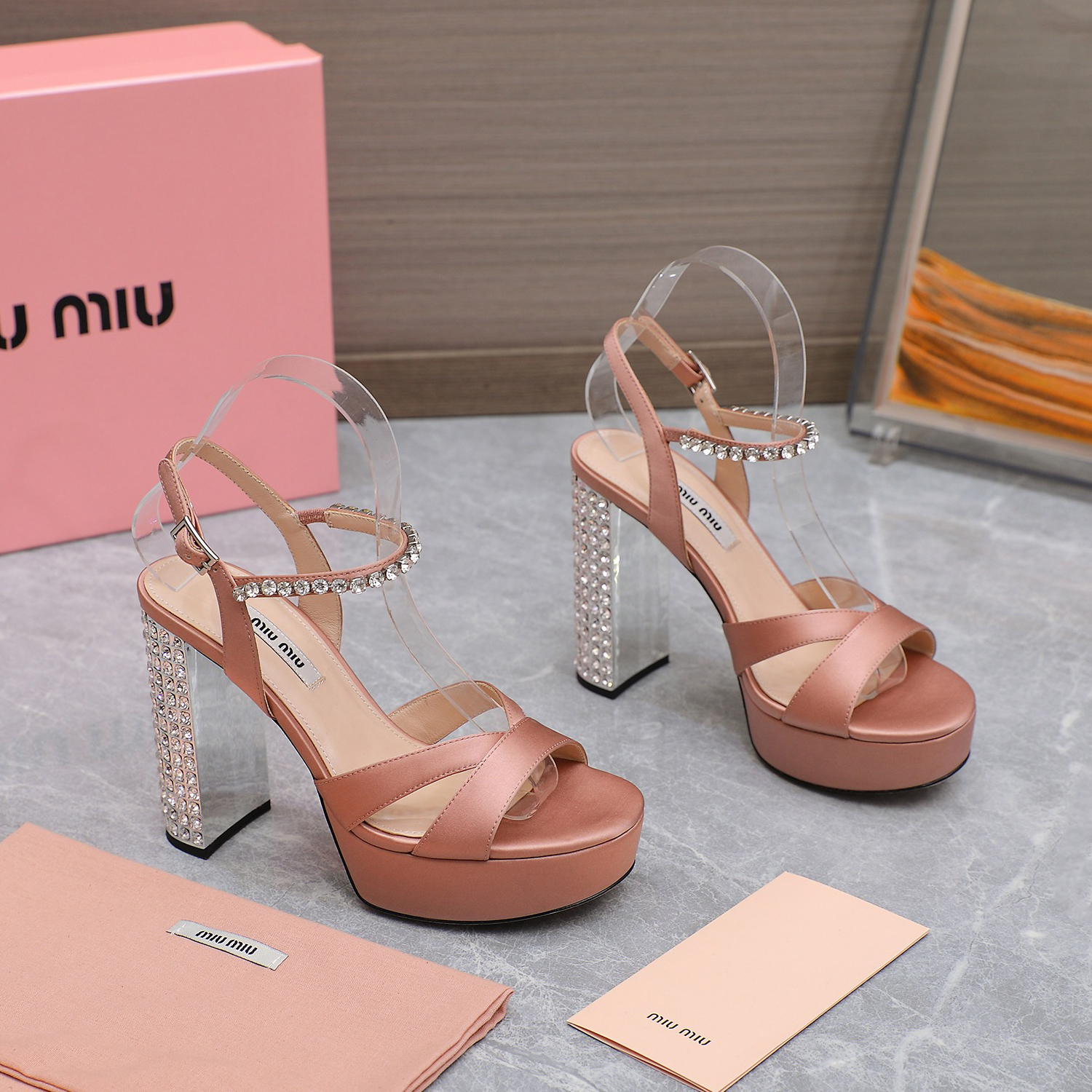 NIGO MiuMiu Women's Summer Solid Colour Sheepskin Diamonds High Heeled Sandals Shoes #nigo76786