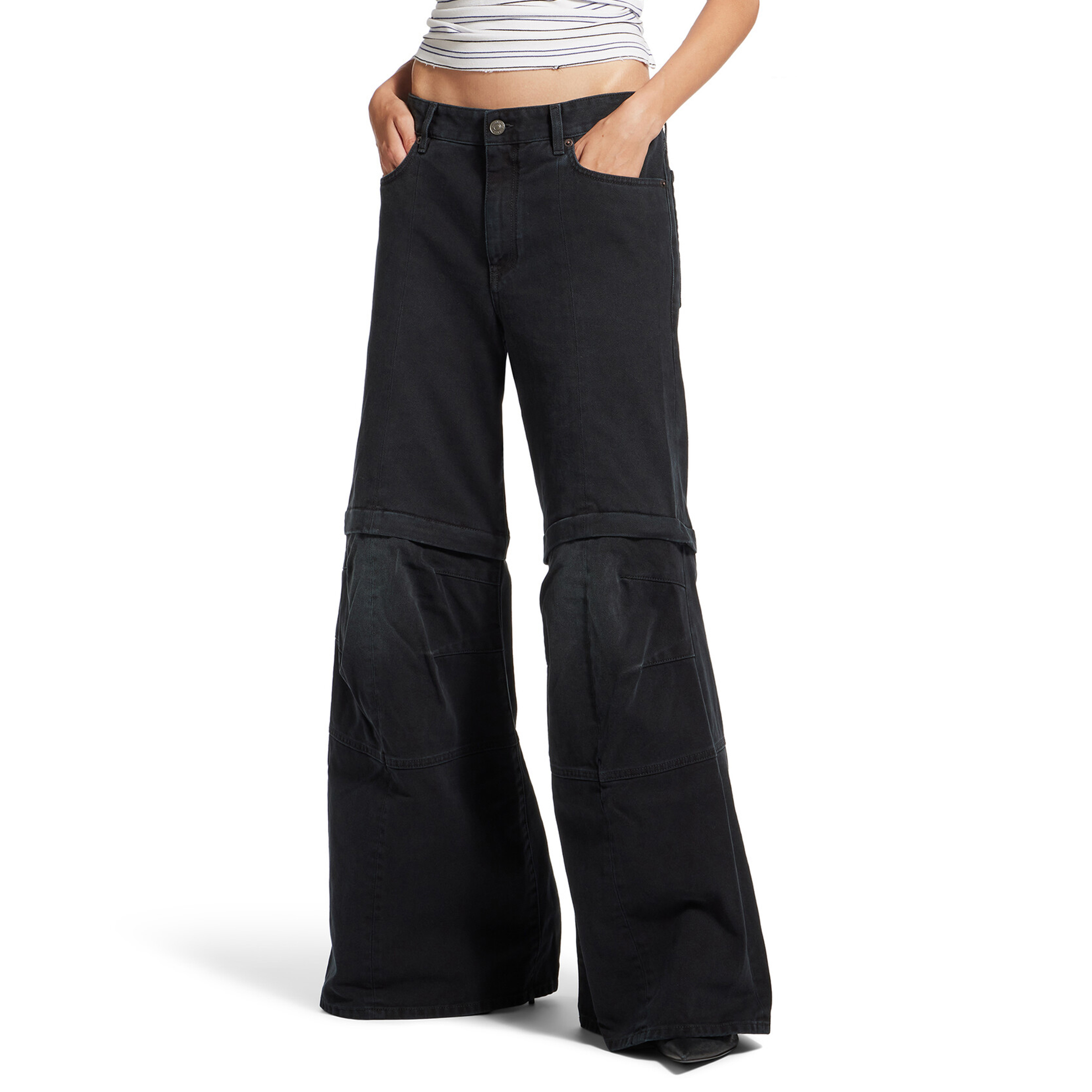 NIGO Balenciaga Cargo Flared Pants Women's Men's Spring And Autumn Removable Shorts  Black Do Old Knee Design High Street Trend Wide Leg Trousers Ngvp #nigo1619