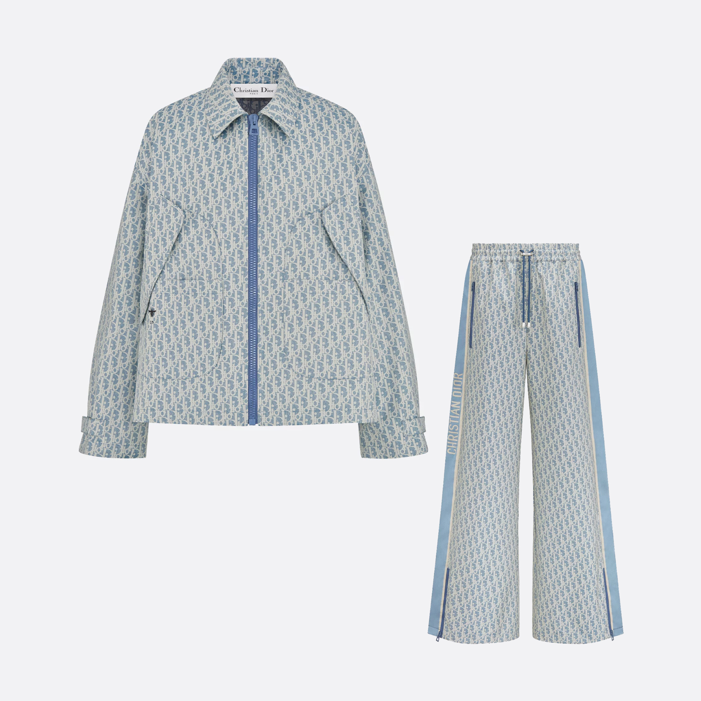 NIGO Dior Dioriviera Women's Spring and Autumn Blue Letter Print Zip Long Sleeve Jacket Casual Lace Up Trousers Pants Set Suit #nigo76772