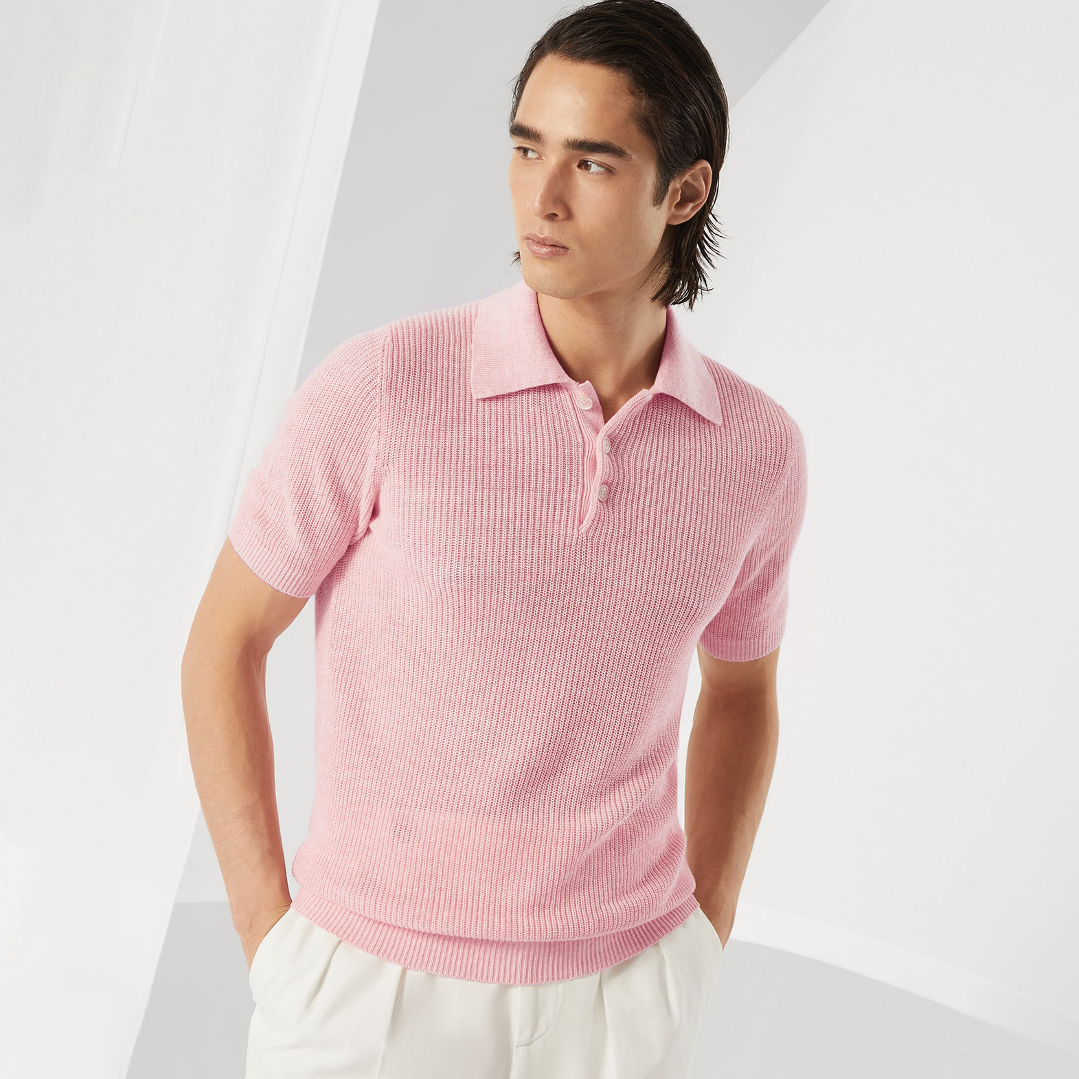 NIGO Brunello Cucinelli Men's Summer Linen Cotton Half English Rib Knit Solid Color Short Sleeve Polo Shirt Ngvp #nigo1553