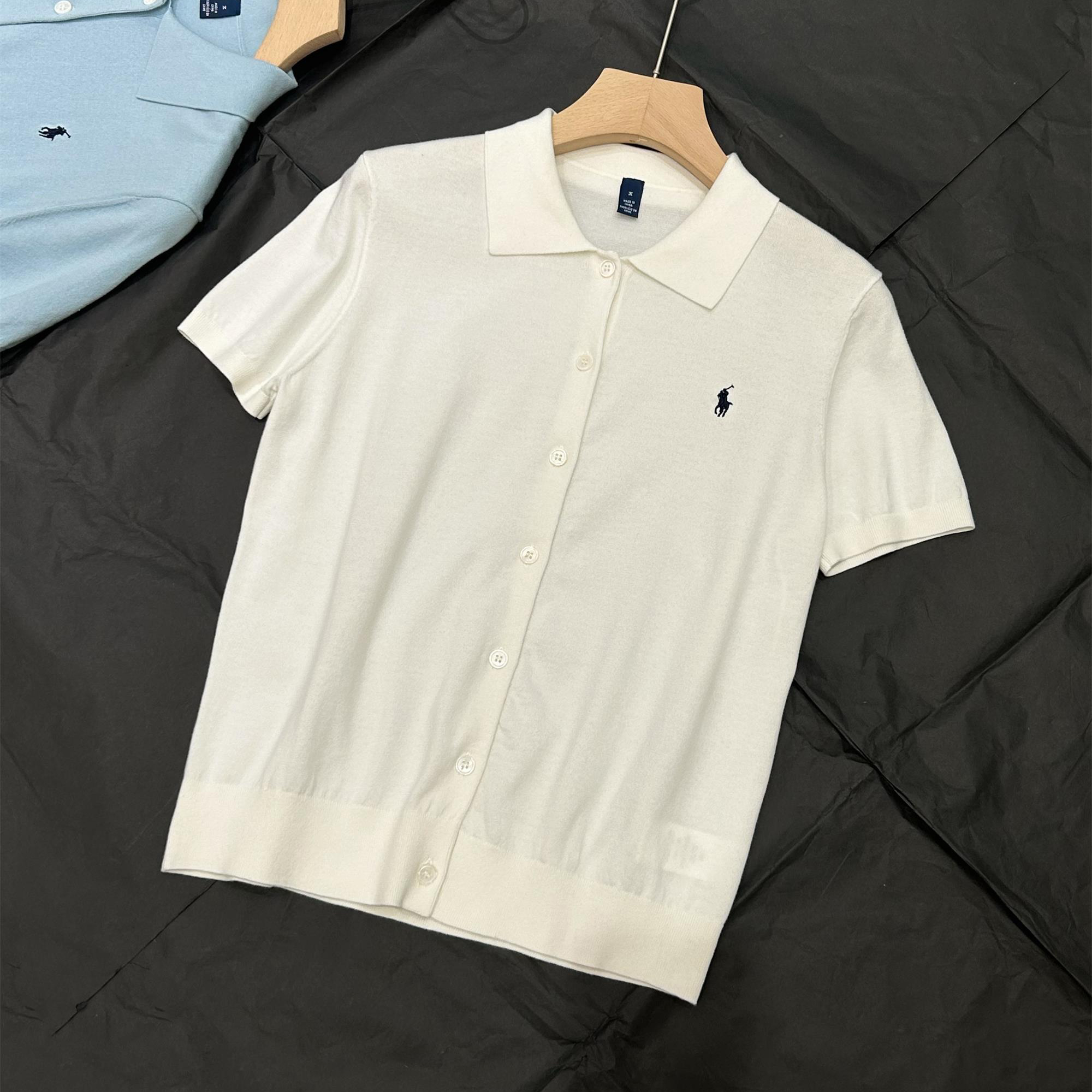 NIGO Ralph Lauren Women‘s Spring And Summer Solid Colour Single Breasted Short Sleeved Knitted Shirt #nigo76826