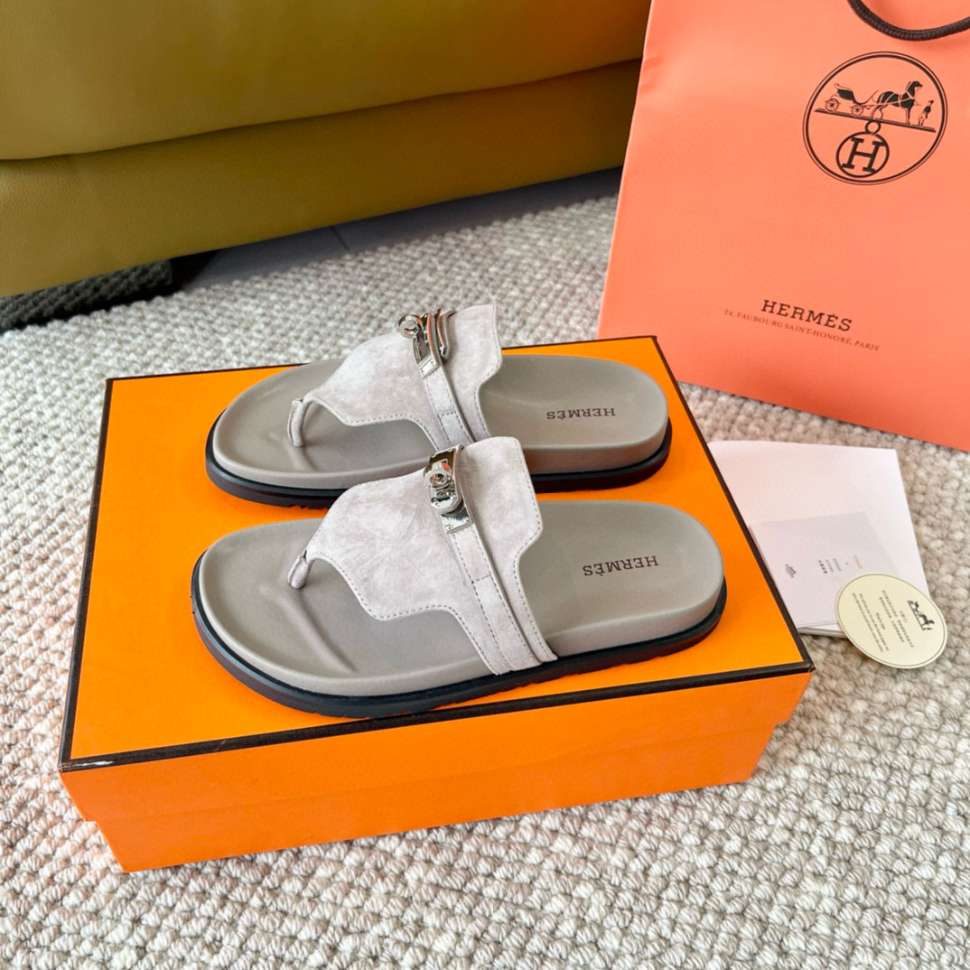 NIGO Hermes Men Women Spring Summer Autumn Empire Slippers Solid Color Suede Rubber Bottom Comfortable Casual Flat Sandals Shoes #nigo76827