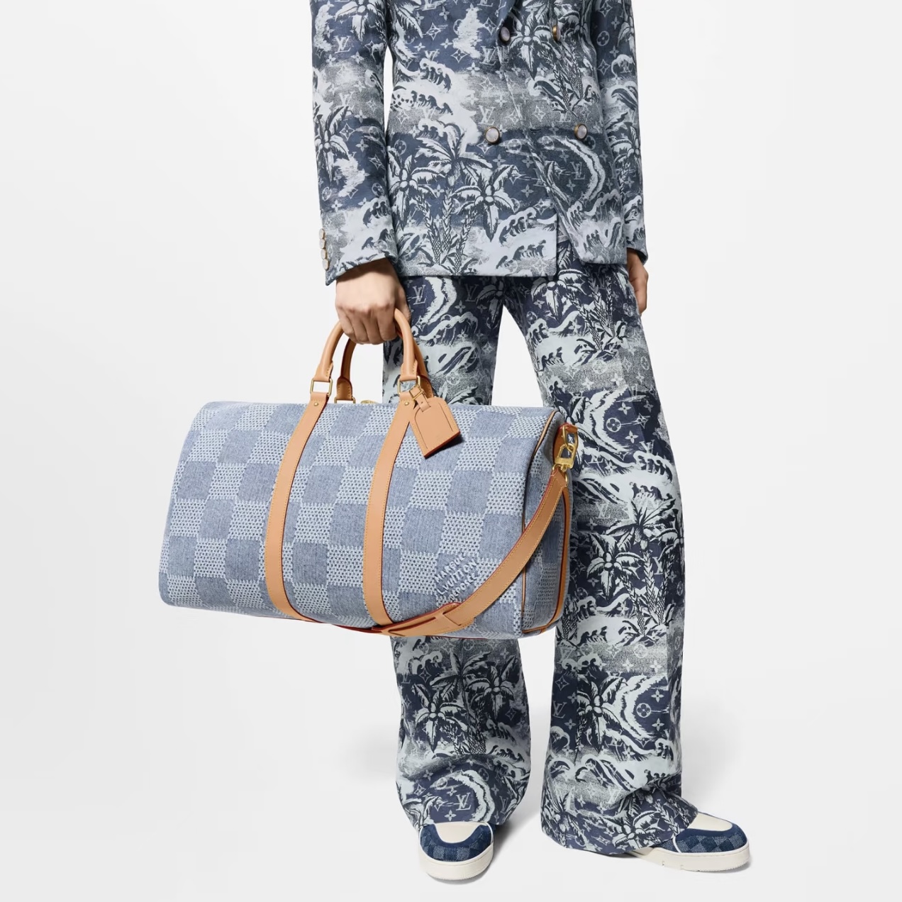 NIGO Louis Vuitton Keepall Bandoulière 50 Men's and Women's Detachable Adjustable Shoulder Strap Zipper Closure Denim Step Shoulder Tote Travel Bag Bags #nigo76823