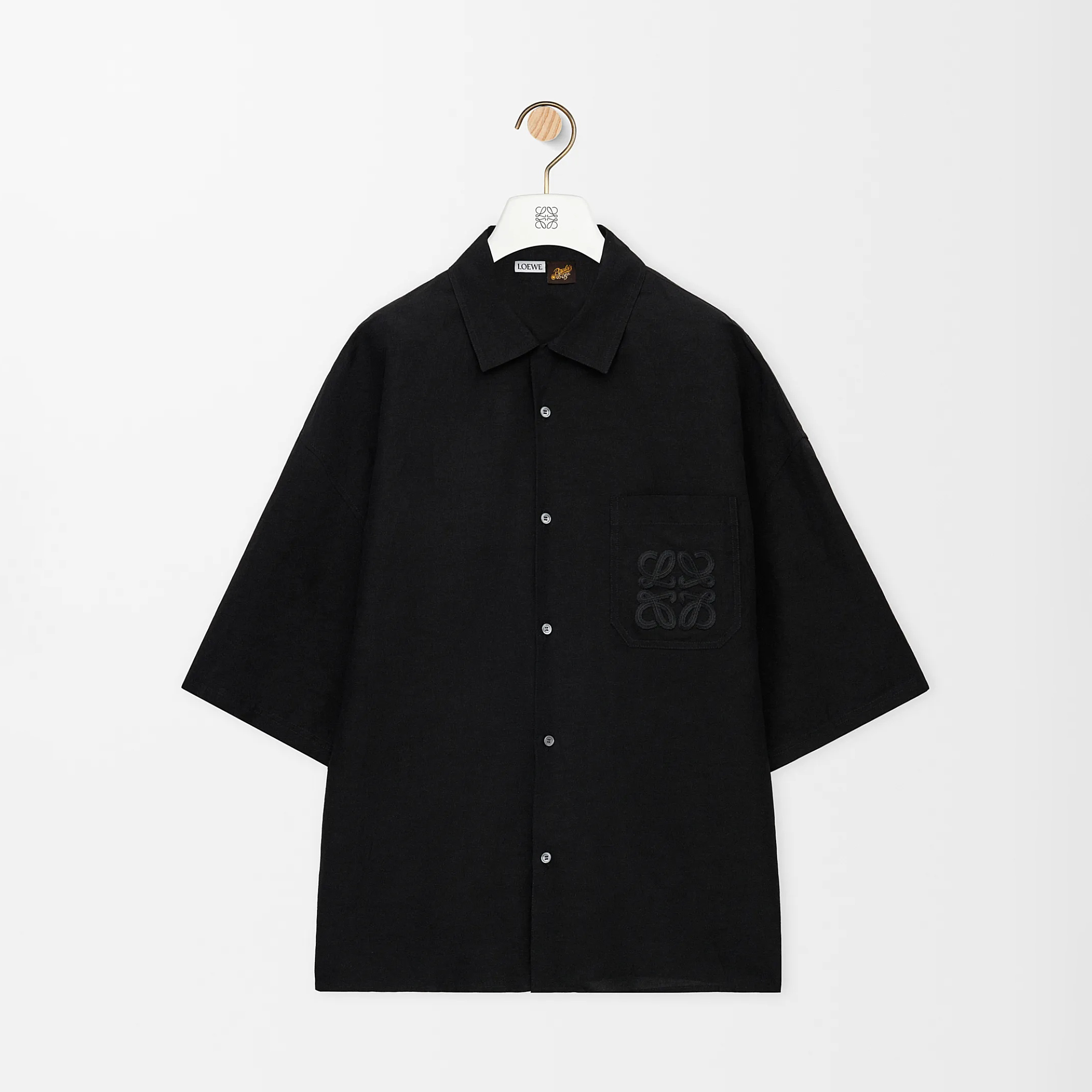 NIGO Loewe Men's Summer Solid Colour Embroidered Logo Printed Linen Single Breasted Short Sleeve Shirt #nigo76797