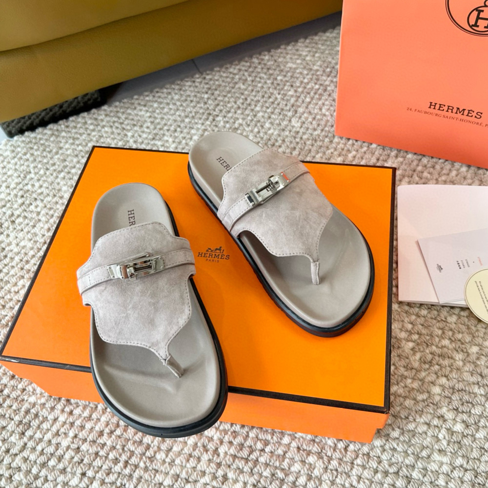 NIGO Hermes Men Women Spring Summer Autumn Empire Slippers Solid Color Suede Rubber Bottom Comfortable Casual Flat Sandals Shoes #nigo76827