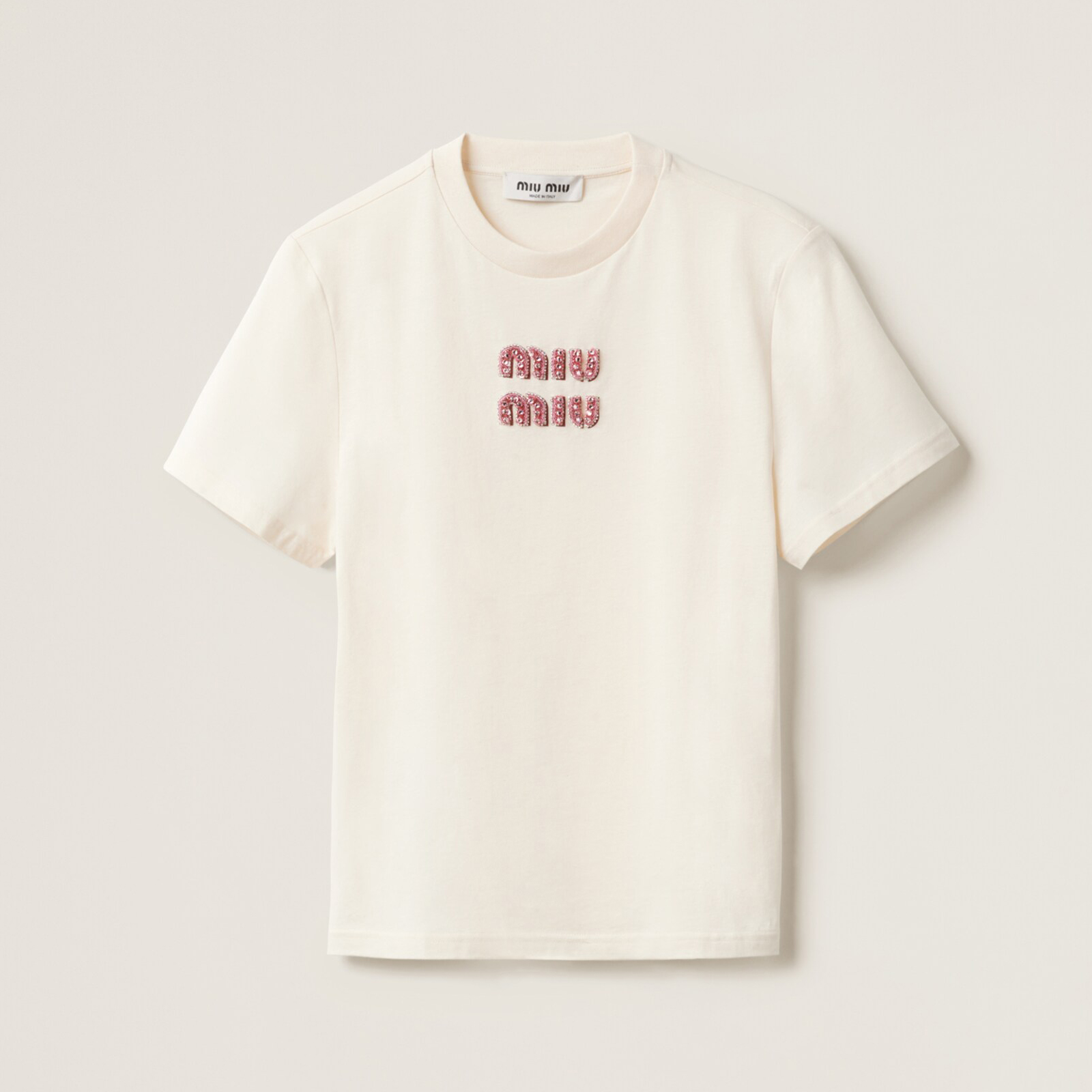 NIGO MiuMiu Women's Summer Solid Color Embroidery Beaded Letter Print Round Neck Short Sleeve T-Shirt #nigo76798