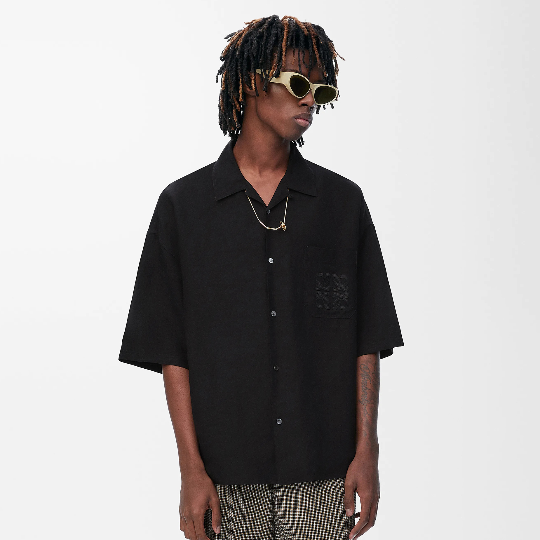 NIGO Loewe Men's Summer Solid Colour Embroidered Logo Printed Linen Single Breasted Short Sleeve Shirt #nigo76797