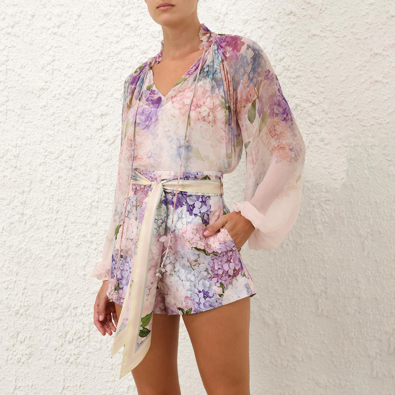 NIGO Zimmermann Women's Spring Summer Floral Print Lantern Sleeve Shirt Top Lined Solid Camisole #nigo76857