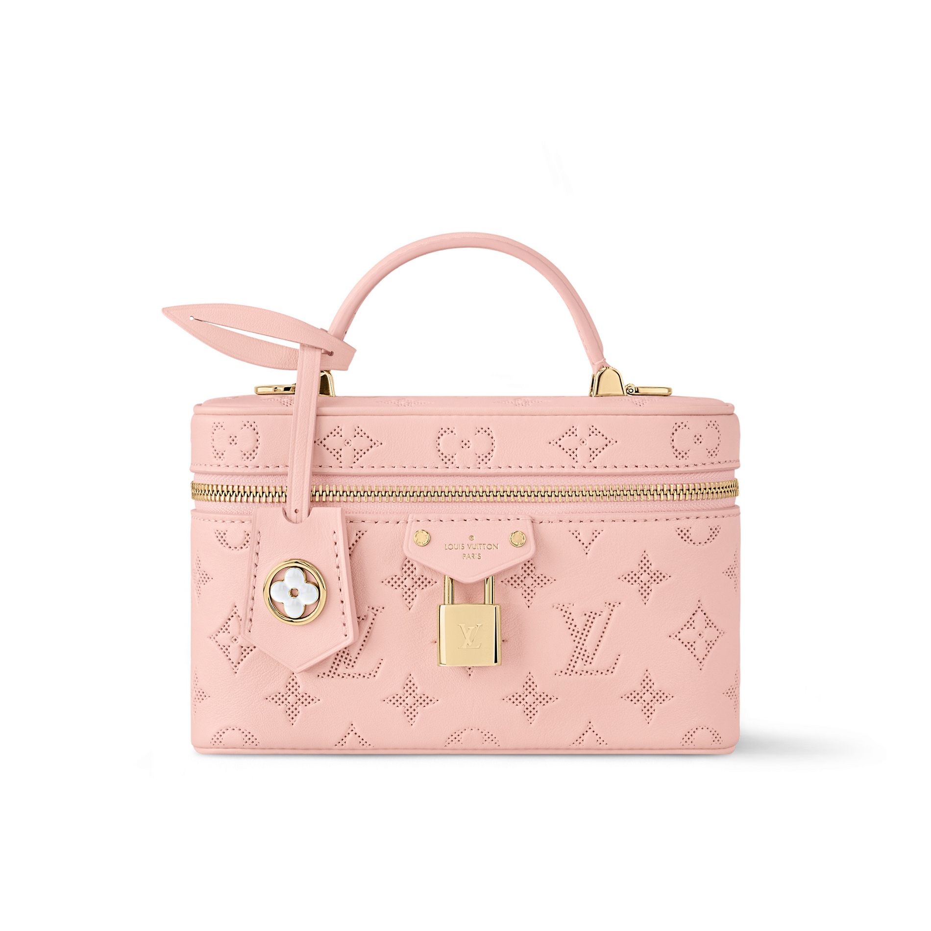 NIGO Louis Vuitton Vanity Pouch Flower Ring Women's Gray Monogrammed Pendant Zipper Closure Calfskin Gloves Cosmetic Bag Bags #nigo76843