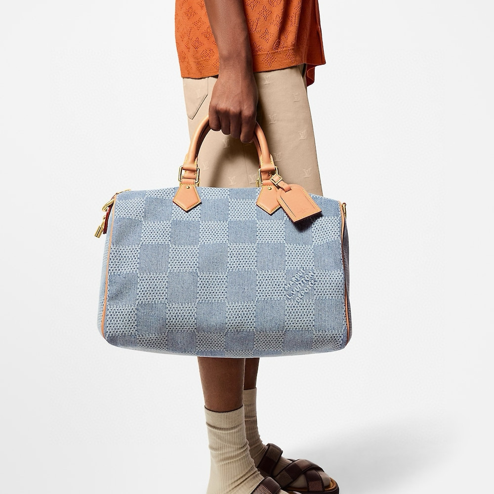 NIGO Louis Vuitton Speedy 40 Bandoulière Men's and Women's Checkerboard Printed Denim Patchwork Leather Single Shoulder Crossbody Tote Bag Travel Bags #nigo76847