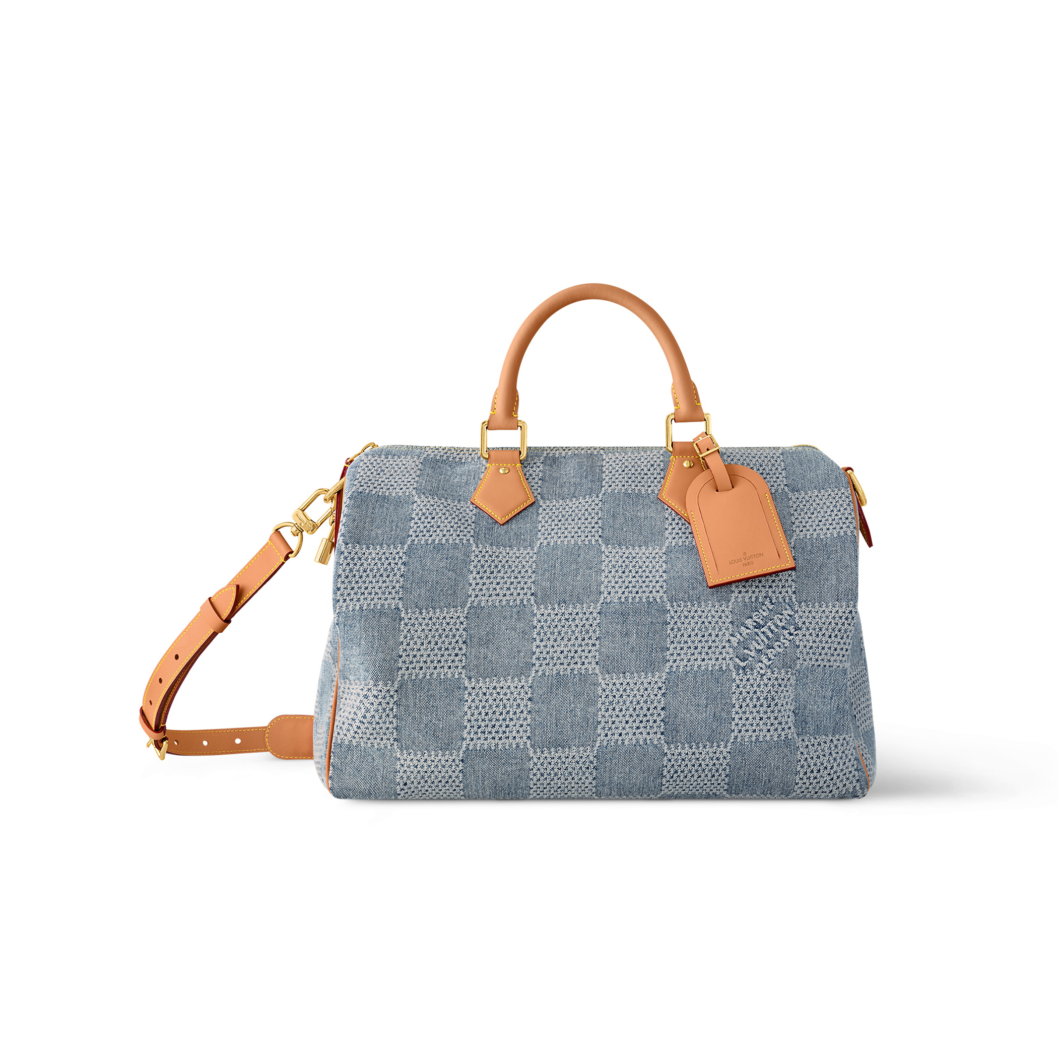 NIGO Louis Vuitton Speedy 40 Bandoulière Men's and Women's Checkerboard Printed Denim Patchwork Leather Single Shoulder Crossbody Tote Bag Travel Bags #nigo76847