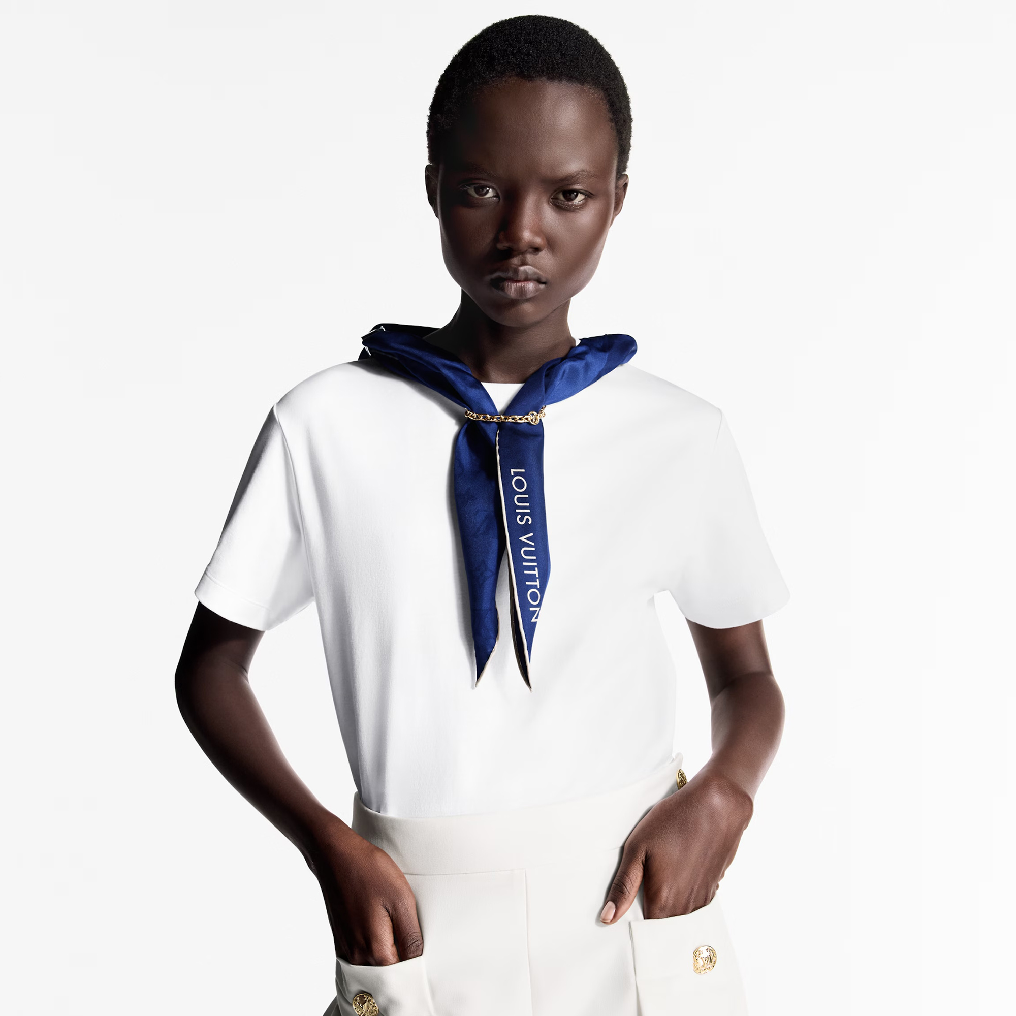 NIGO Louis Vuitton Women's Summer Solid Colour Scarf Letter Short Sleeve Round Neck Cotton T-Shirt #nigo76859