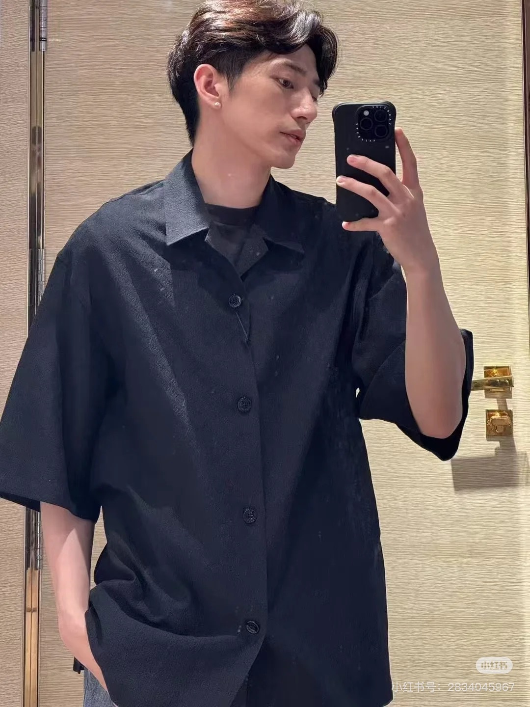 NIGO Louis Vuitton Men's Jacquard Logo Shirt Fashion Spring And Summer Black Lapel Single-breasted Short-sleeved Shirt  #nigo76837