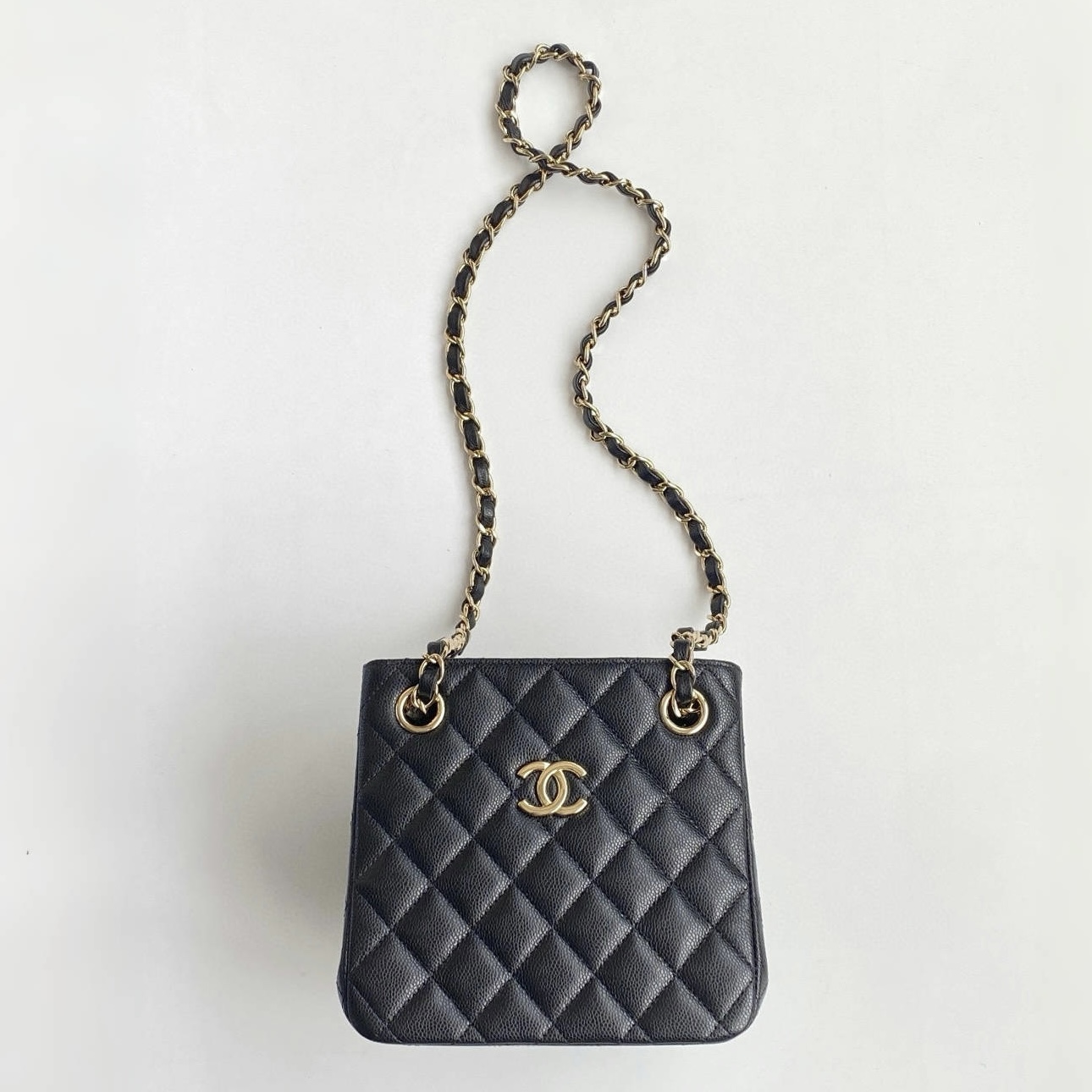 NIGO Chanel Mini Tote Diamond Double C Lychee Grain Cowhide Black Gold Double Chain Bucket Mini Tote Crossbody Bag Bags As3176 #nigo76835