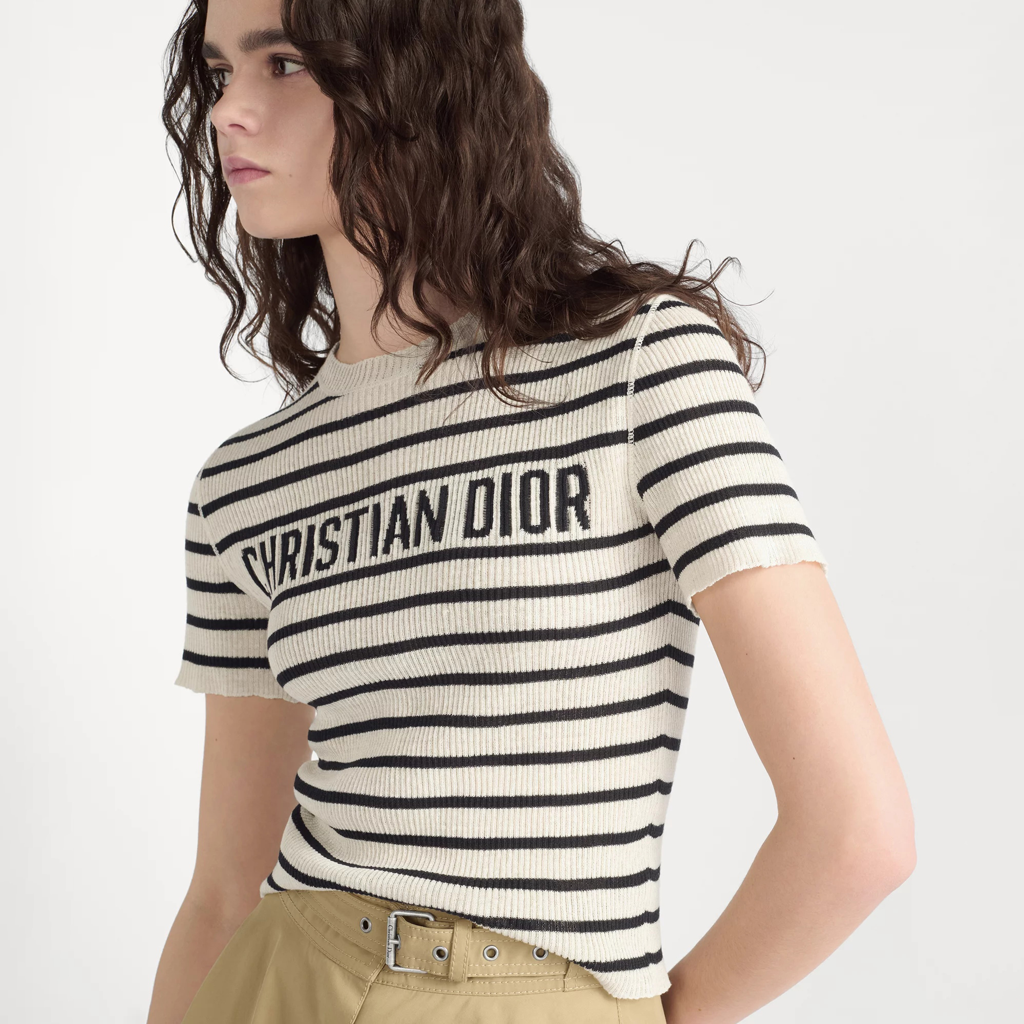 NIGO DIOR Dioriviera Women's Summer Black And White Striped Appliquéd Letters Knit Round Neck Short Sleeve T-shirt #nigo76872