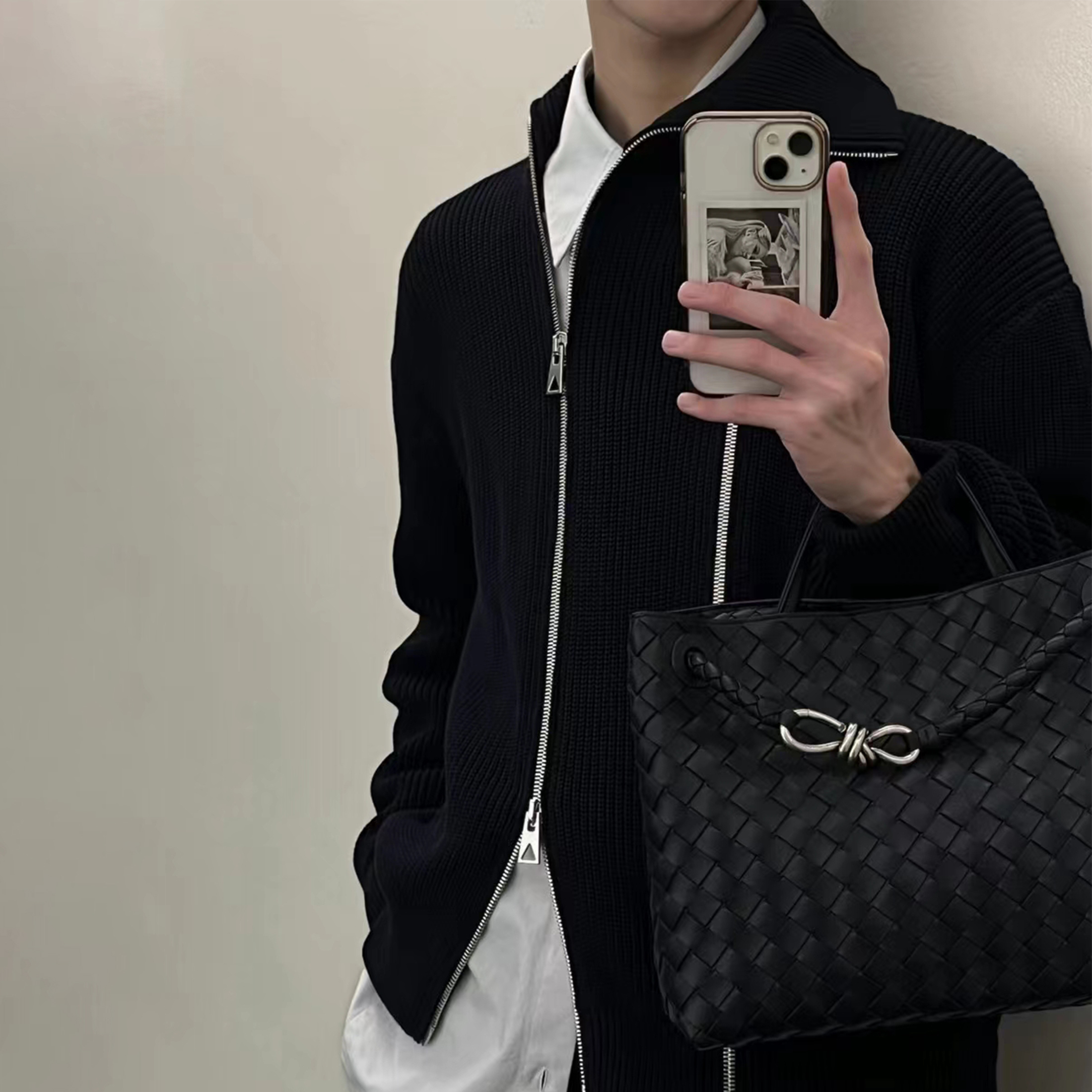 NIGO Bottega Veneta Men's Spring And Autumn Black Double Zip Cardigan Jumper Fashion Trend Casual Knitted Jacket Ngvp #nigo1626