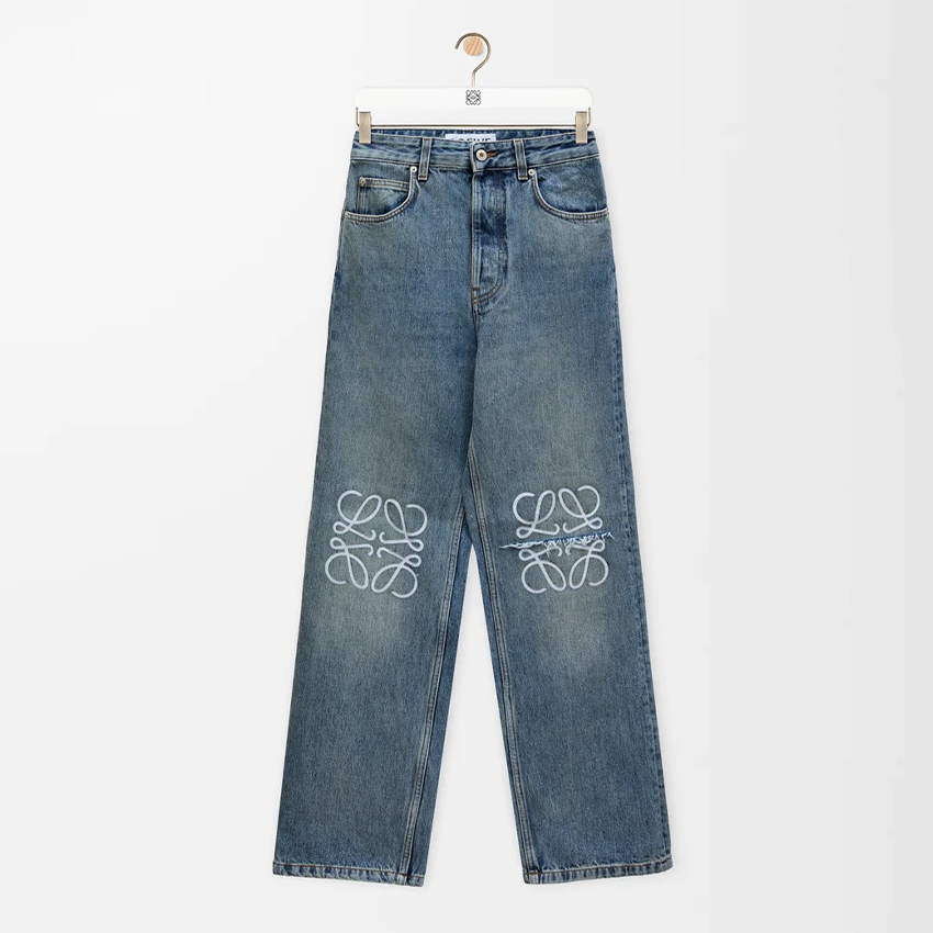 NIGO Loewe Men's Four Seasons Anagram Baggy Jeans Cotton Washed Hollow Slash Logo Trousers Pants #nigo76834