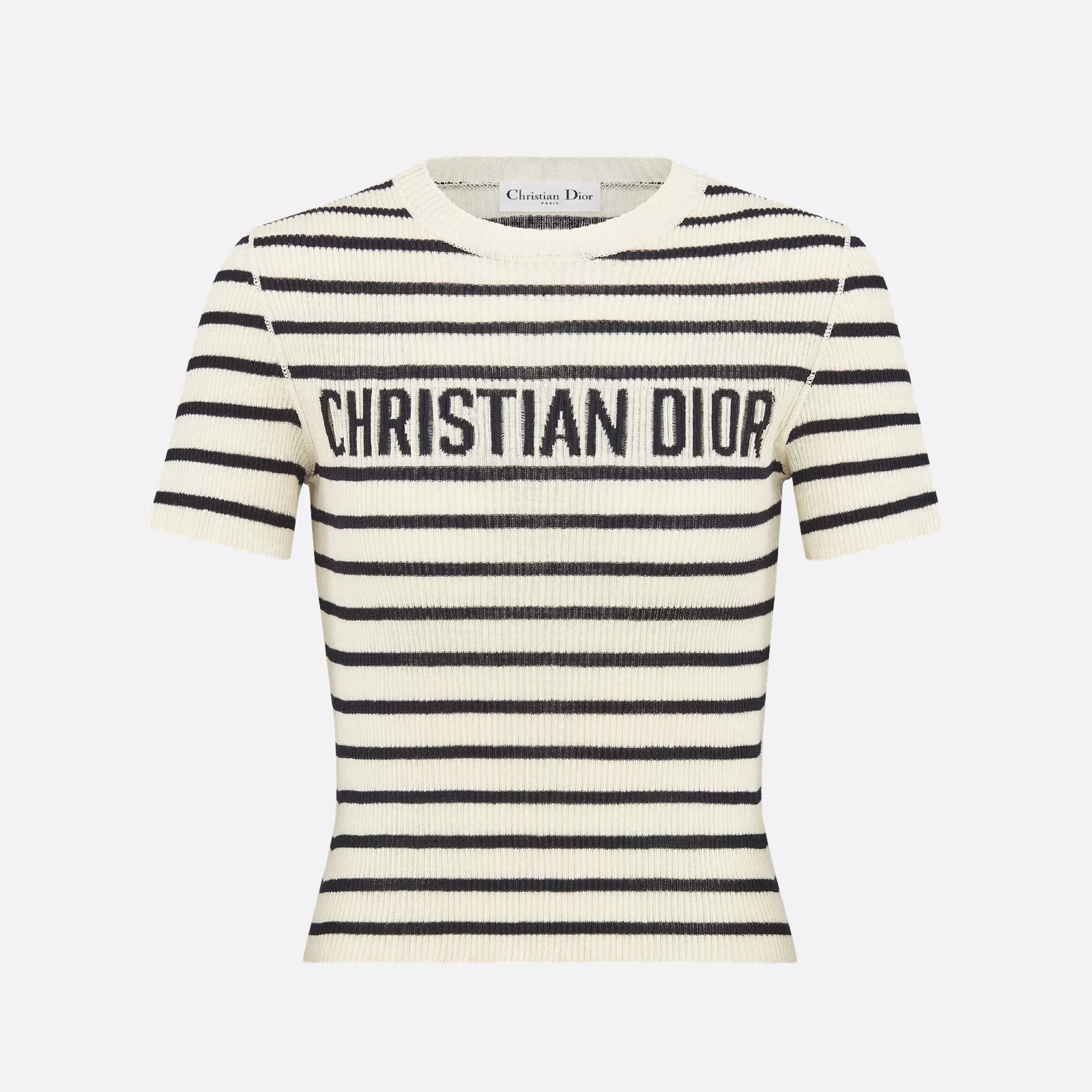 NIGO DIOR Dioriviera Women's Summer Black And White Striped Appliquéd Letters Knit Round Neck Short Sleeve T-shirt #nigo76872