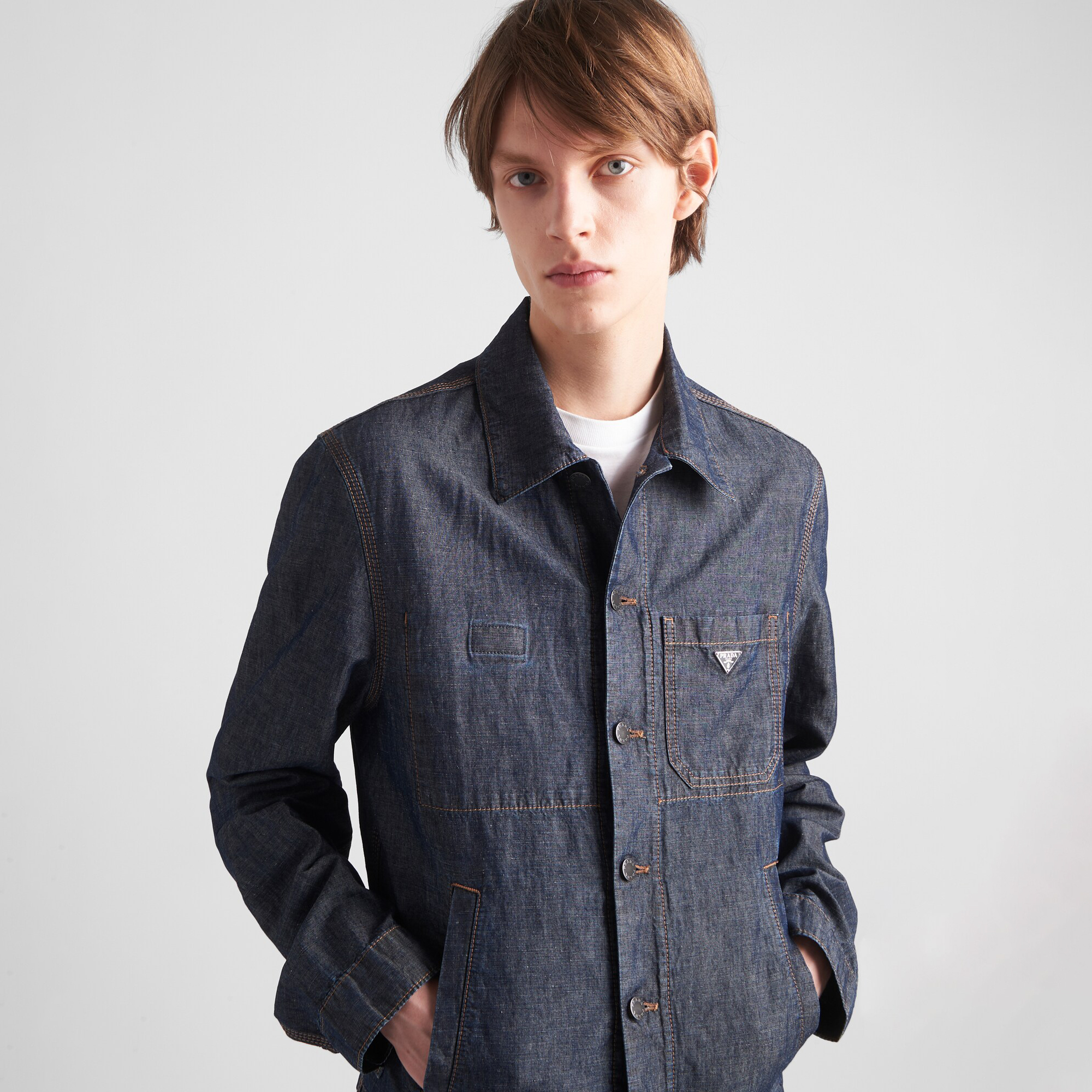NIGO Prada Men's Spring Autumn Triangle Label Logo Solid Colour Single Breasted Long Sleeve Denim Jacket #nigo76865