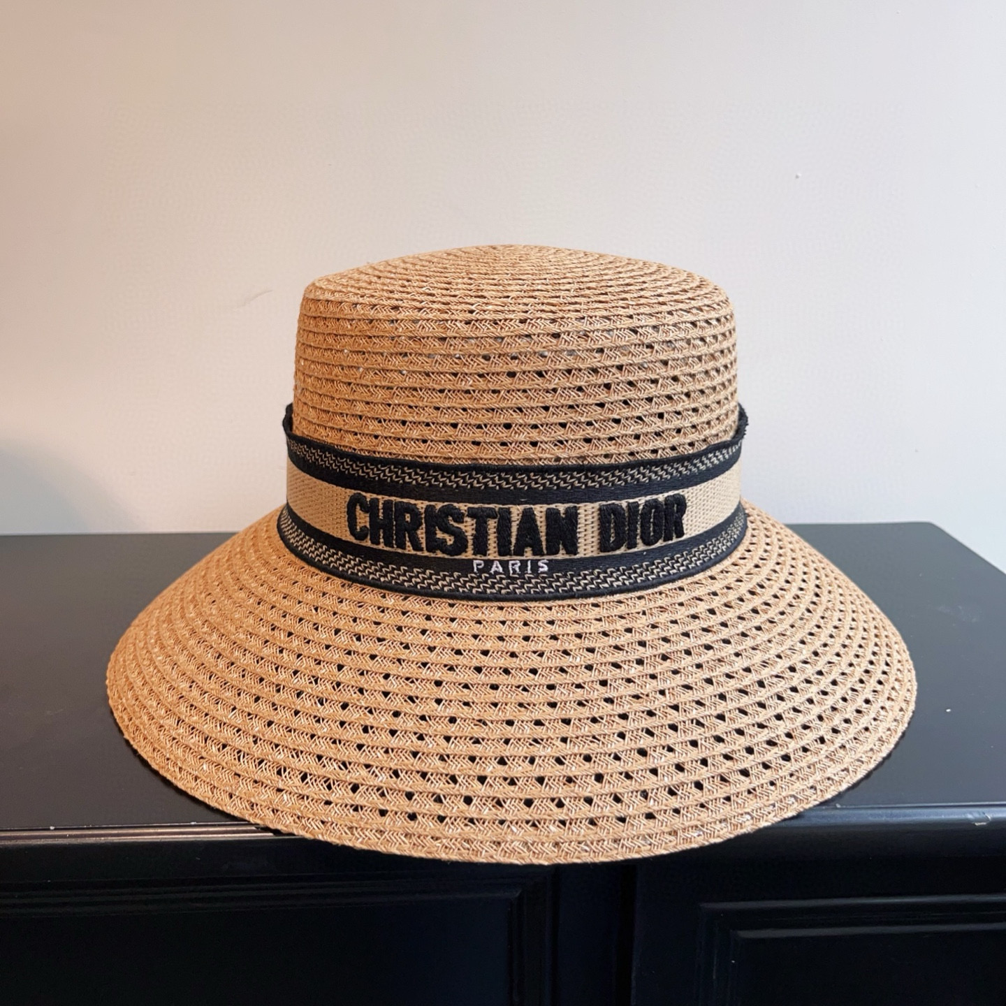 NIGO Dior Women's Solid Colour Straw Letter Embroidery Trimmed Strap Fisherman's Hat D-Bobby Wide Brim Hat #nigo76871