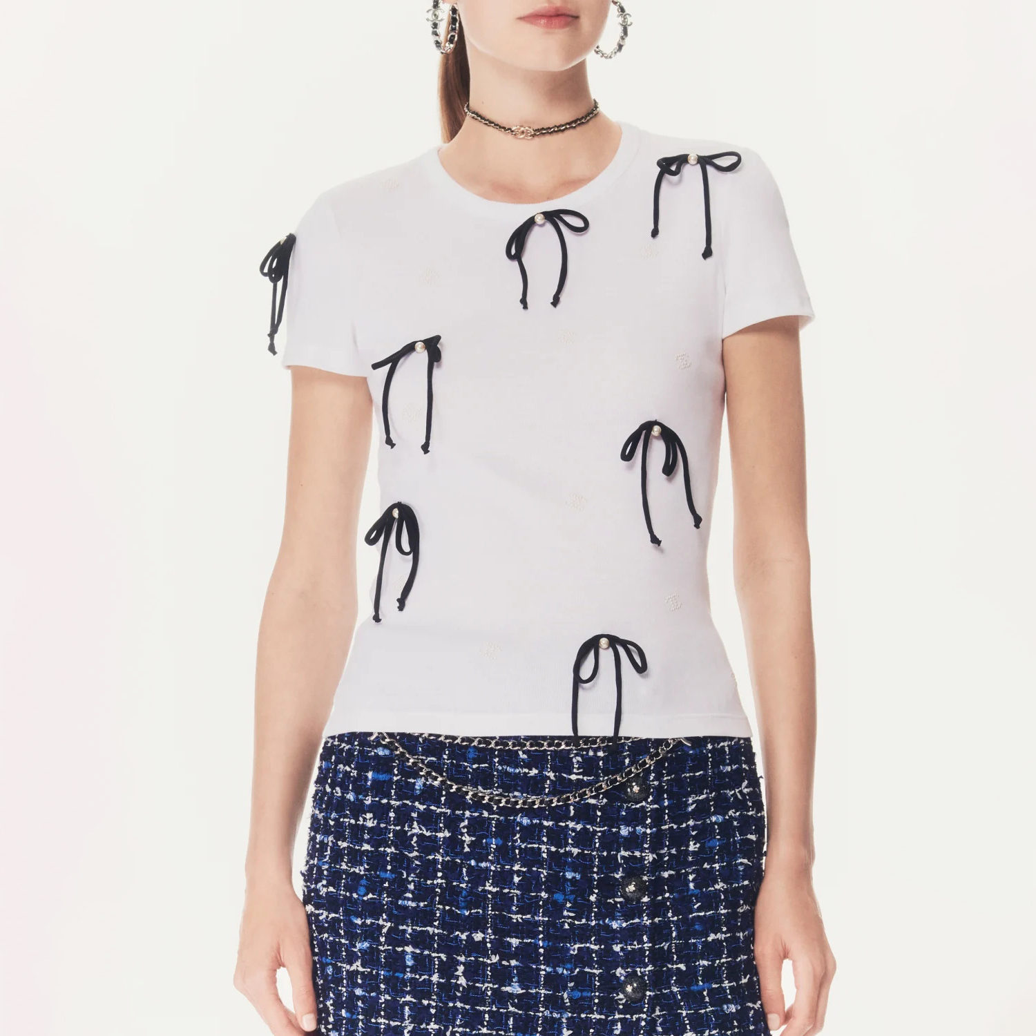 NIGO Chanel Women's Summer Solid Colour Embroidery Cotton Jersey Knit Fabric Stereo Bow Short Sleeve T-Shirt #nigo76868