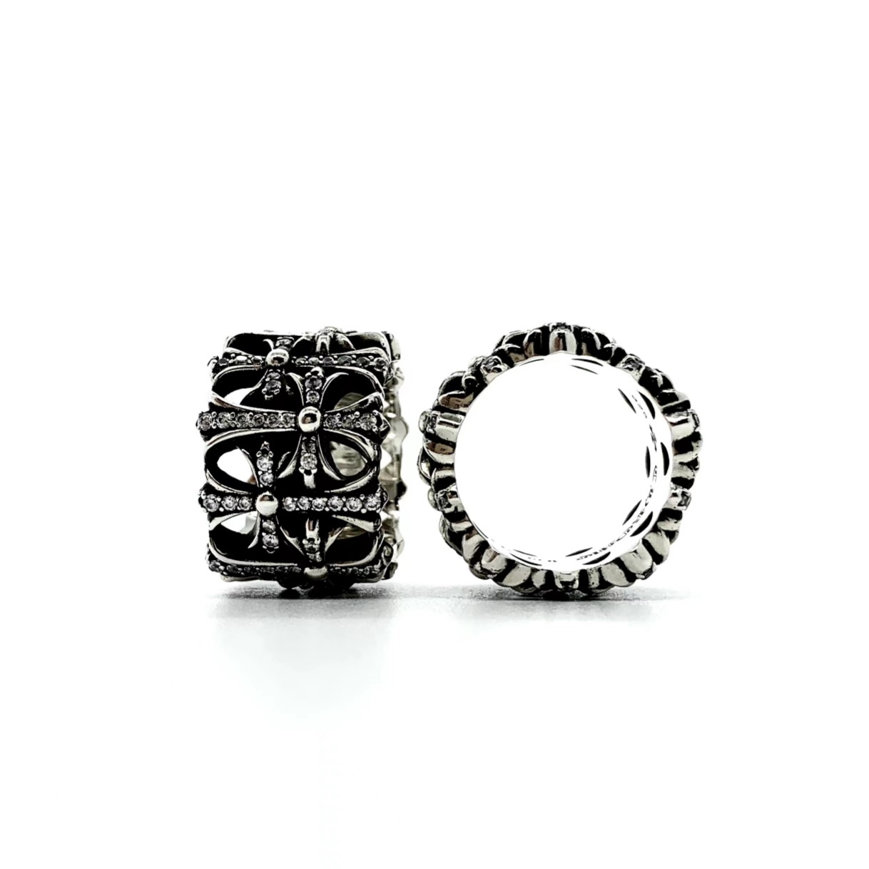 NIGO Chrome Hearts Men's Women's Vintage Diamond Set Cross Round Trendy Silver Tomb Rings Jewellery Accessories #nigo81265
