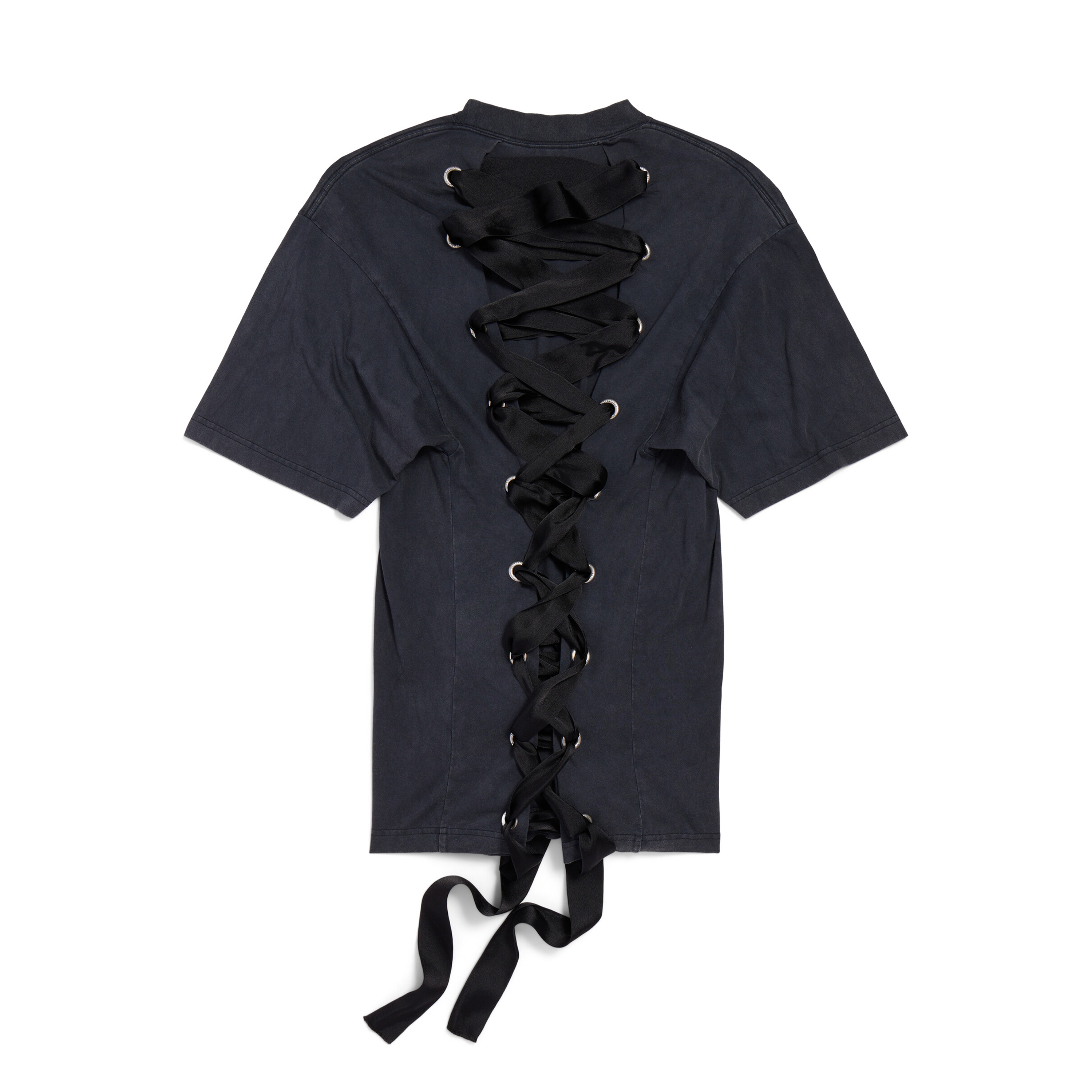 NIGO Balenciaga Men's Women's Summer Faded Black Round Neck Plain Knit Lace-Up Done Short Sleeve T-Shirt Ngvp #nigo1761