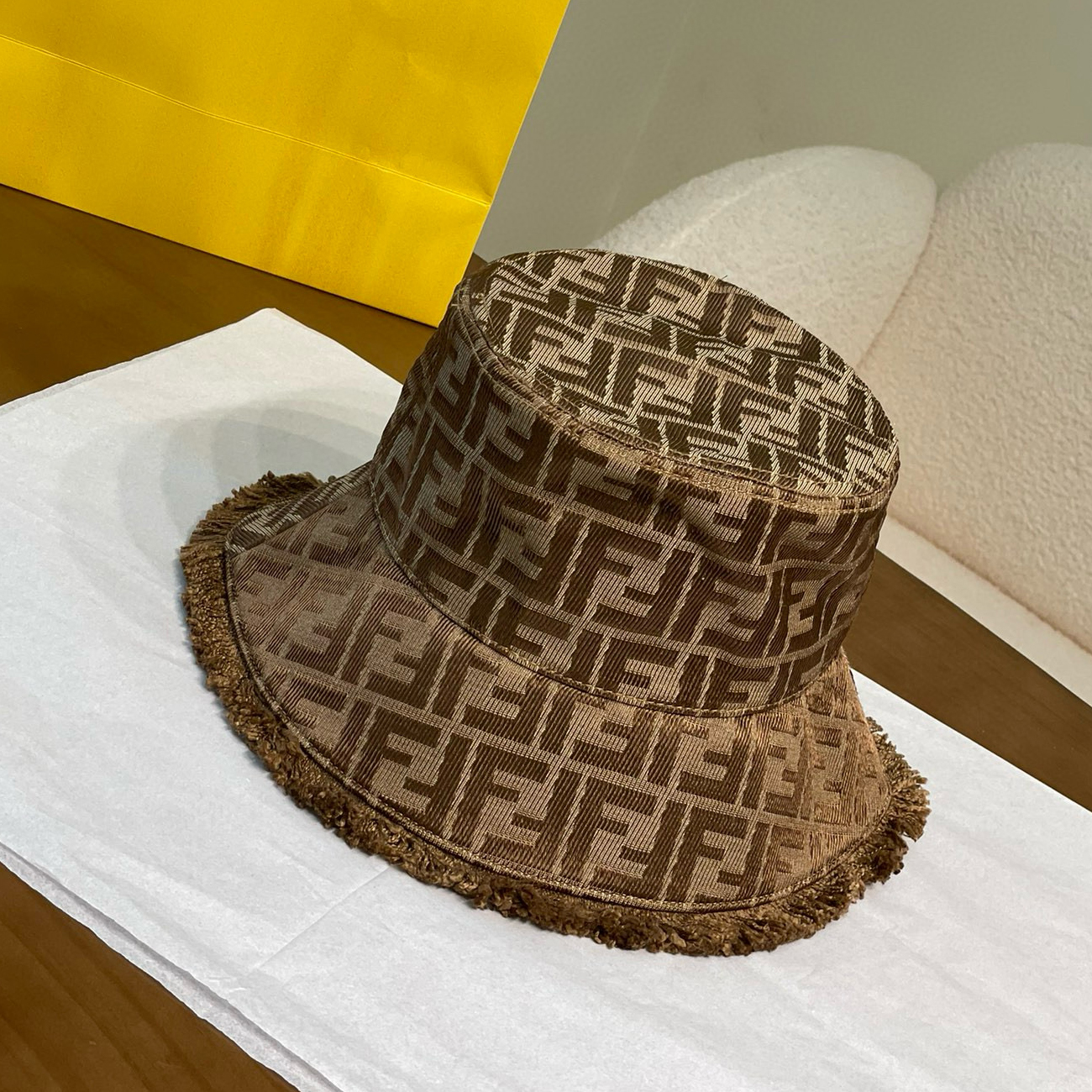 NIGO Fendi Men's And Women's Solid Colour Letters Jacquard Tassel Burlap Denim Fisherman Cap Baseball Hat #nigo76889