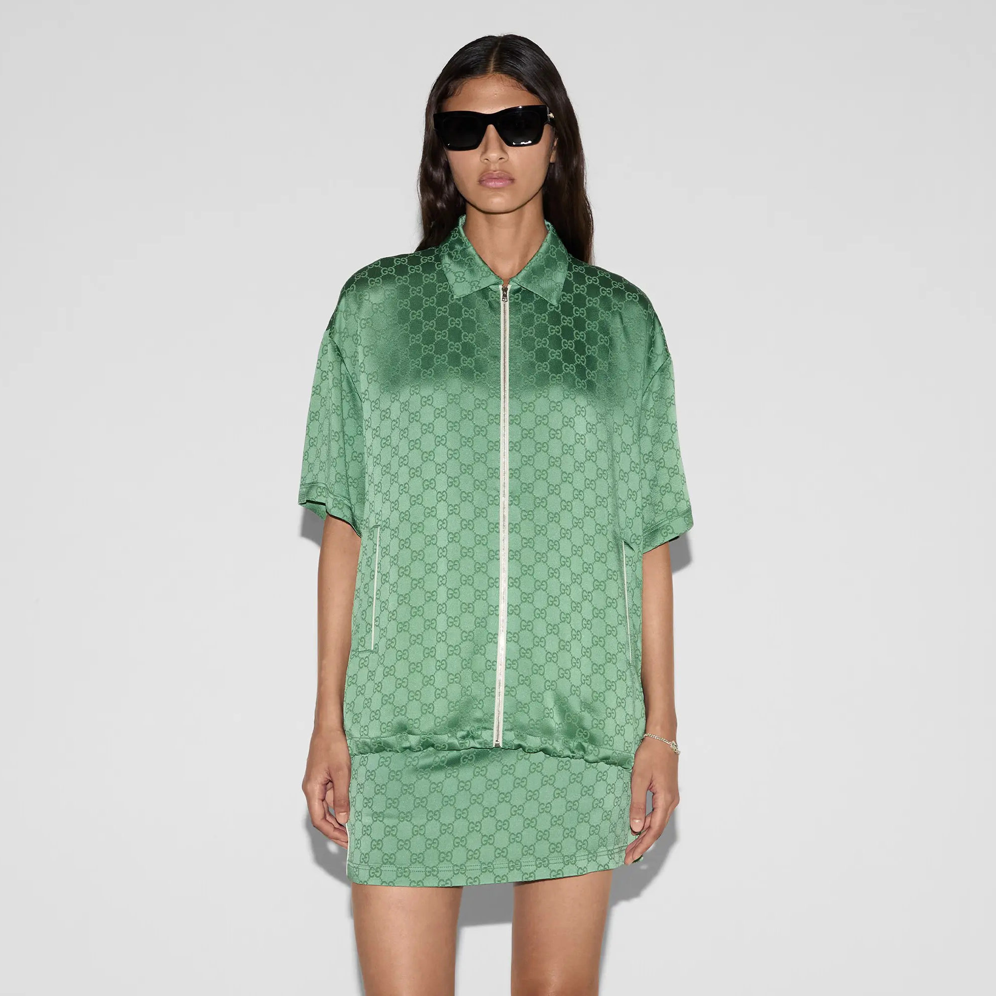 NIGO Gucci Women's Summer Solid Colour Letter Printed Zip Short Sleeve Top Jacket Casual Tie Shorts Set Suit #nigo76887