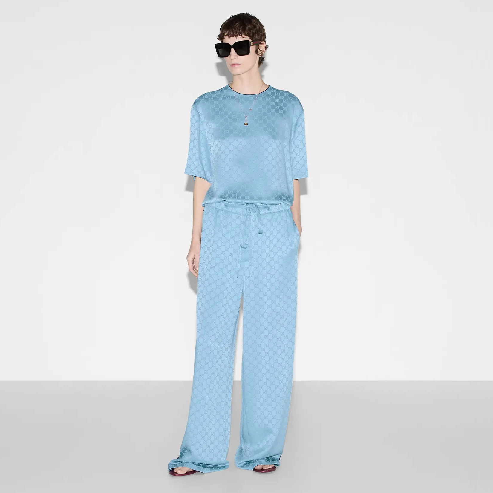 NIGO Gucci Women's Summer Solid Colour Letter Printed Acetate Loose Round Neck Short Sleeve T-Shirt Casual Tie Pants Set Suit #nigo76881