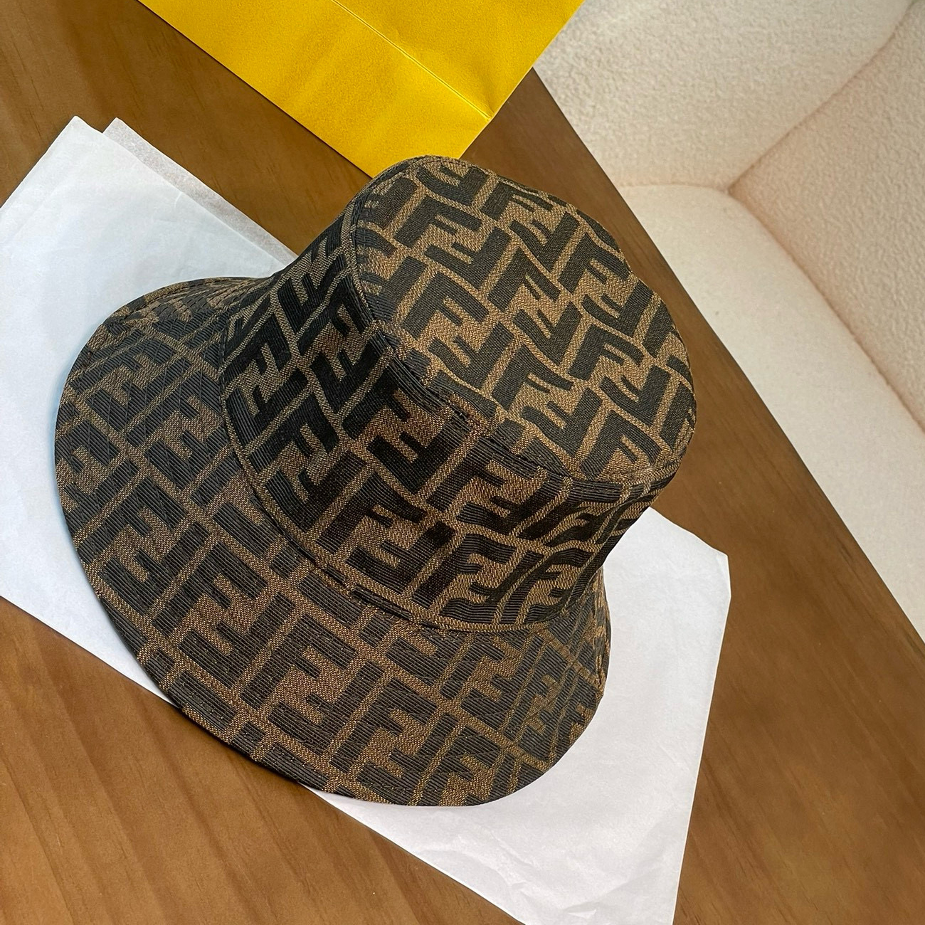 NIGO Fendi Women's Solid Colour Monogrammed Satin Fabric Fisherman's Hat Cap #nigo76877