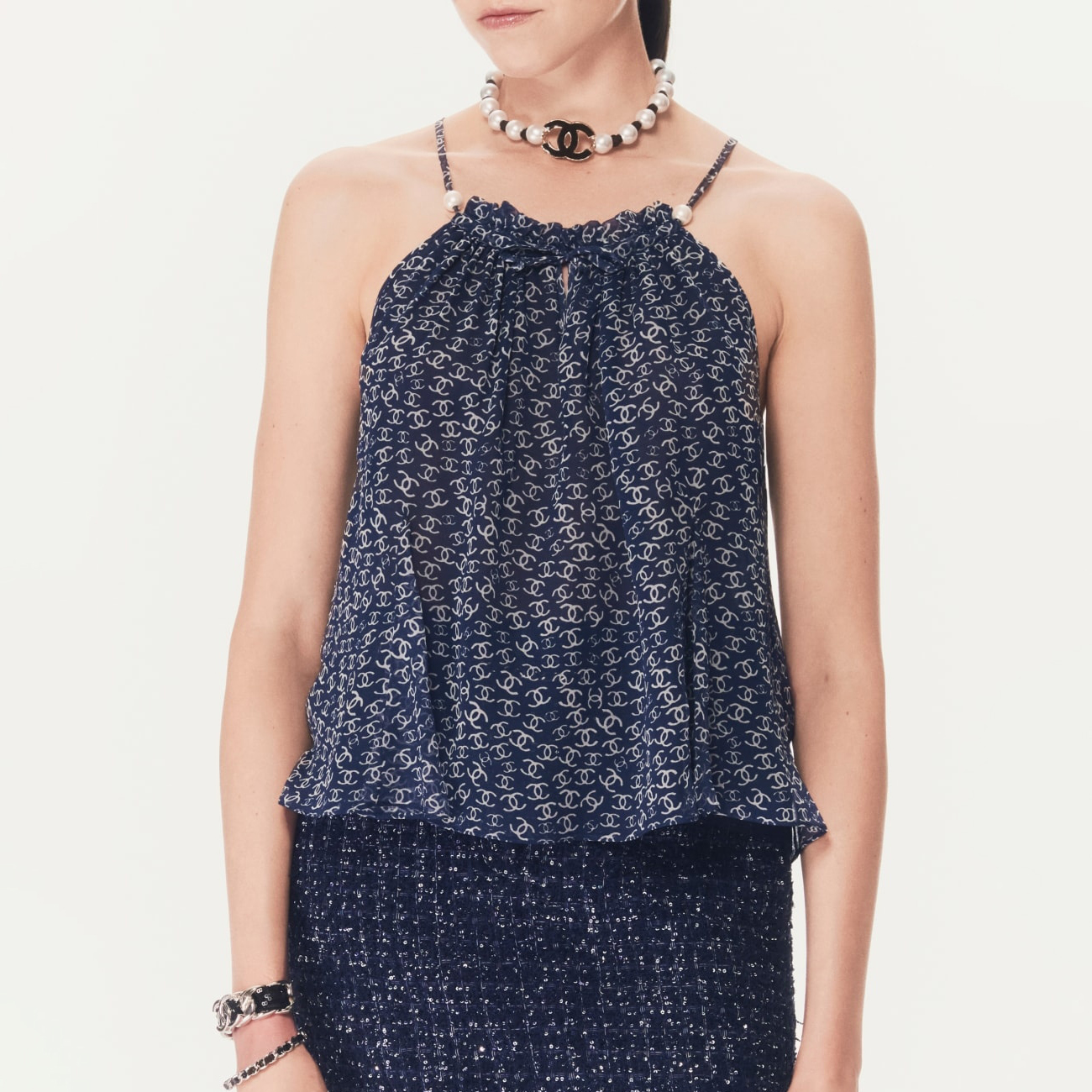 NIGO Chanel Women's Summer Solid Colour Letter Print Semi-sheer Silk Camisole Top #nigo76914