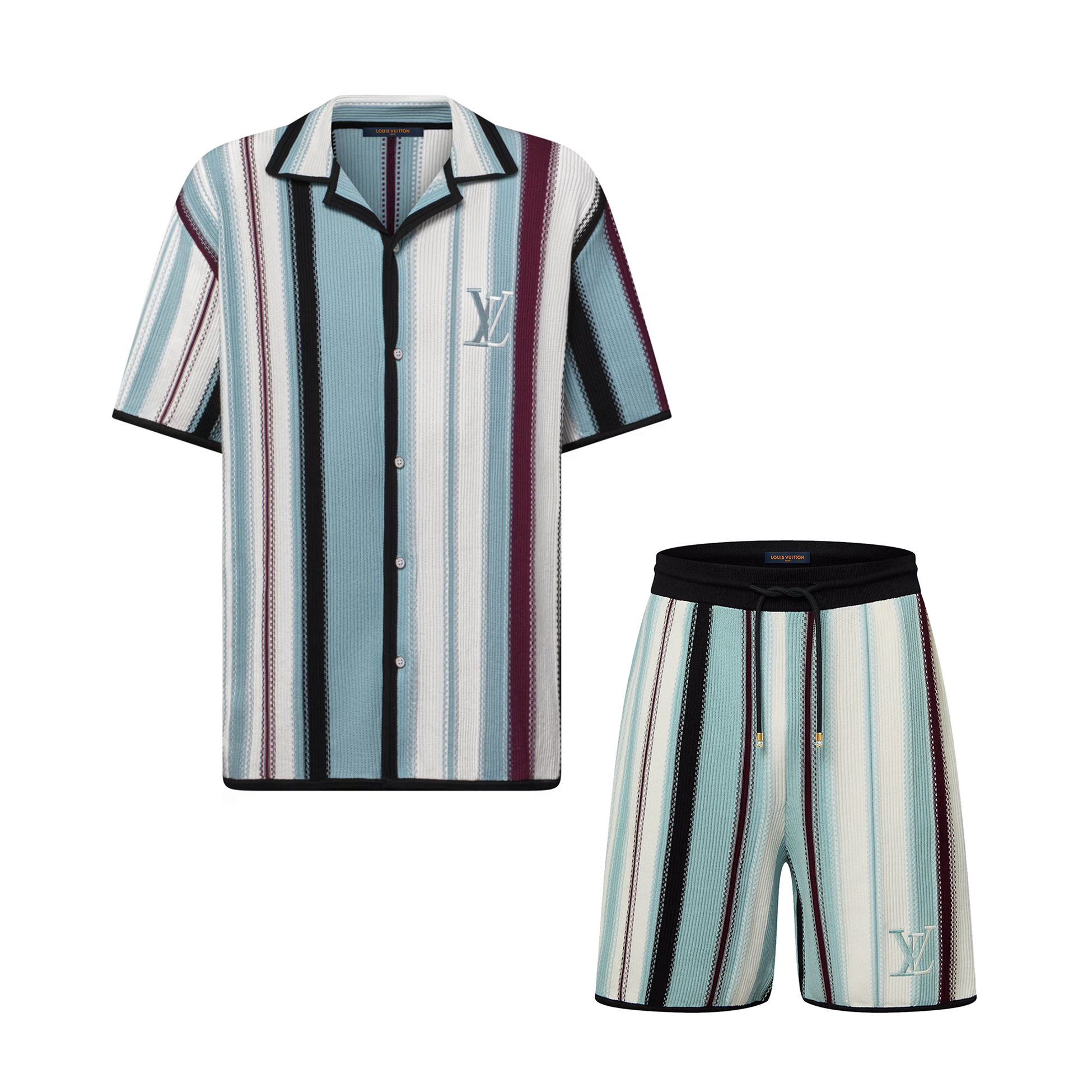 NIGO Louis Vuitton Men’s Summer Striped Crochet Single Breasted Short Sleeve Shirt Casual Lace-Up Shorts Suit Set #nigo76893