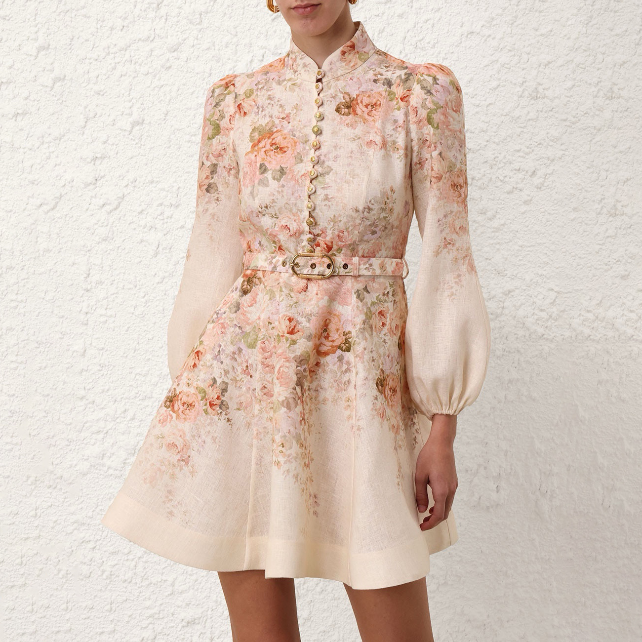 NIGO Zimmermann Women's Summer Floral Printed Waistband Lantern Sleeve Long Sleeve Dress #nigo76897